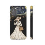 Vintage Starry Night Fashion Samsung Galaxy Phone Case | Elegant Lady in White Dress