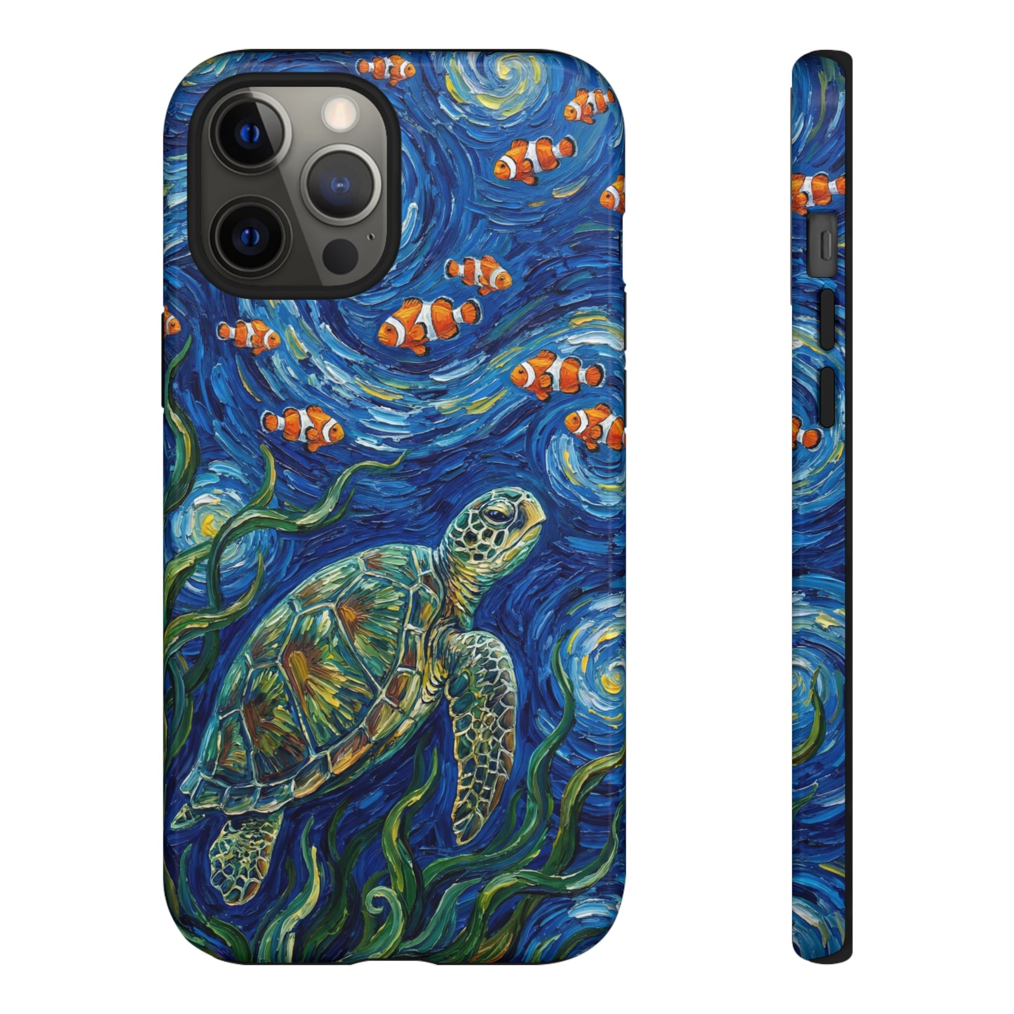 Sea Turtle & Clownfish Tough iPhone Case | Van Gogh Style Ocean Art