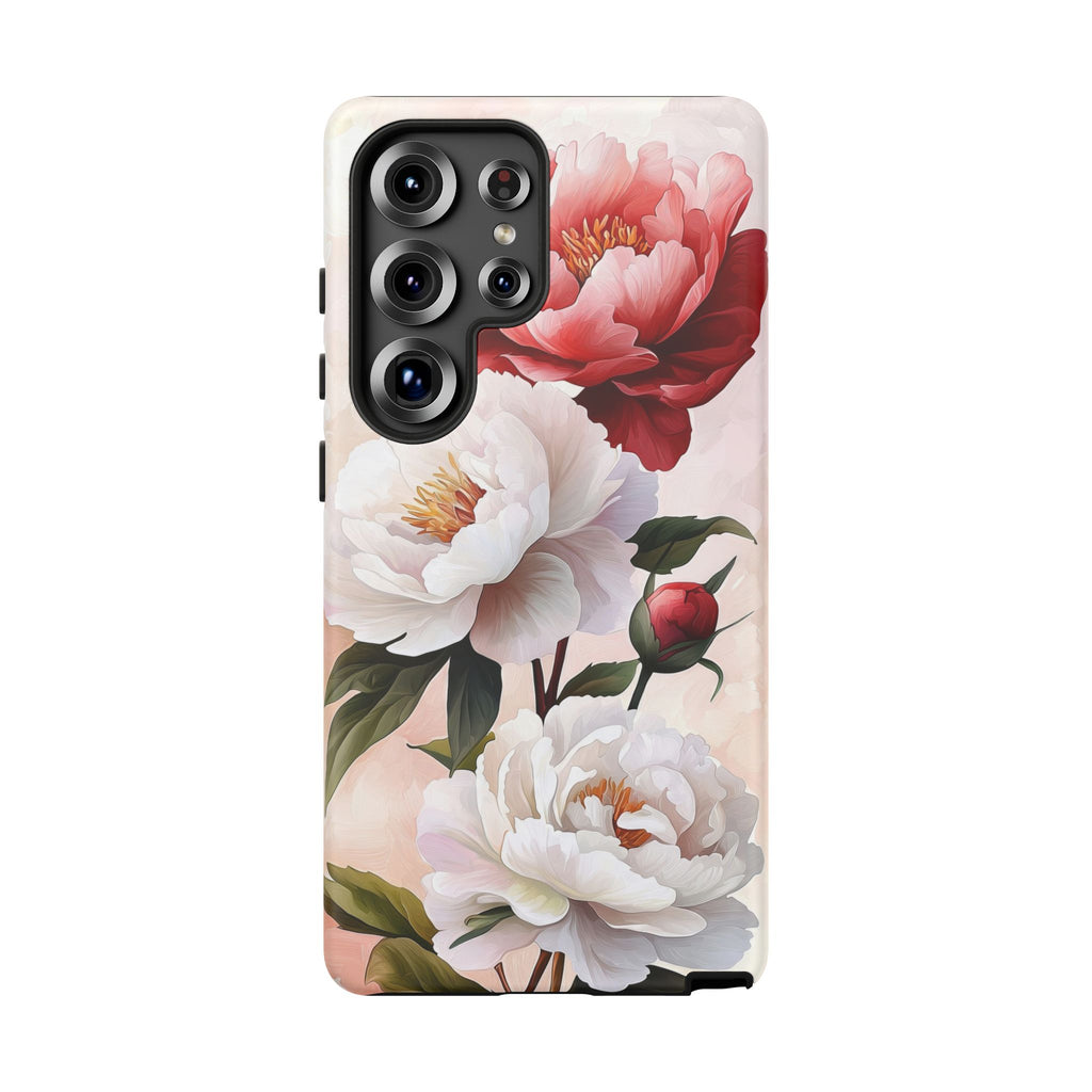 Custodia per Samsung Galaxy con motivo floreale Peony | Rosa bianca vintage