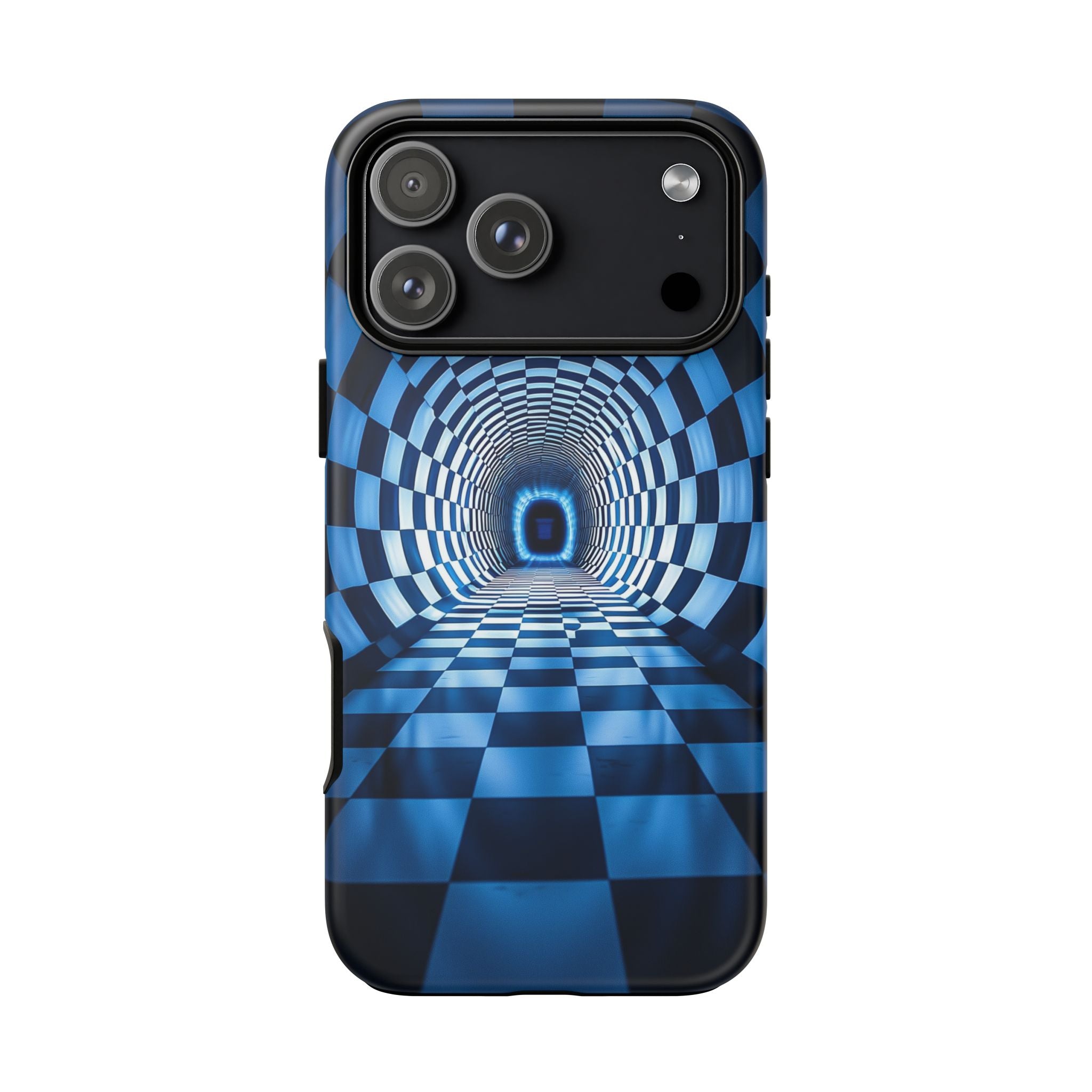 Blue Checkered Tunnel iPhone Case — 3D Optical Illusion Tough Case