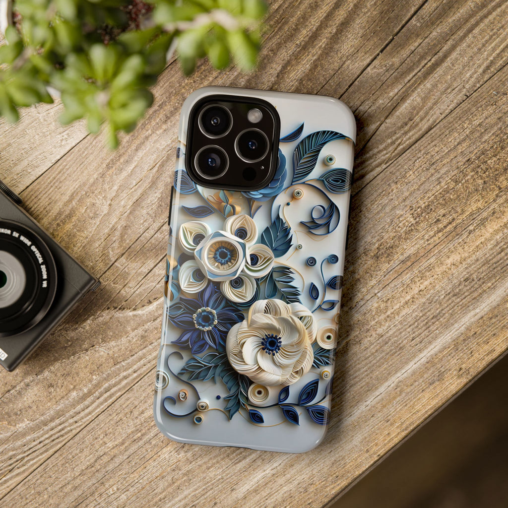 Floral Quilled Art iPhone Case — Blue & Cream Decorative Protection