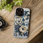 Floral Quilled Art iPhone Case — Blue & Cream Decorative Protection