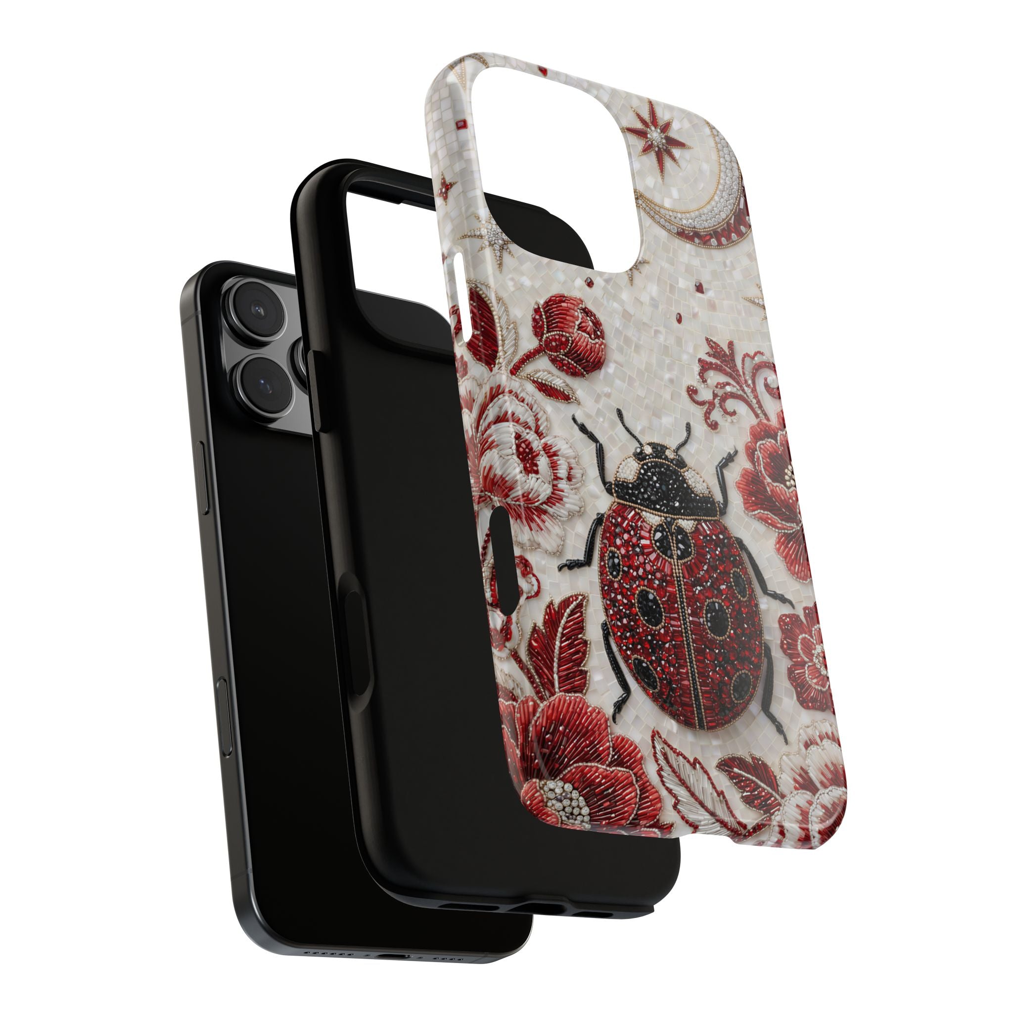 Cover iPhone Floreale Coccinella | Custodia Protettiva Rigida Vintage con Maggiolino Rosso
