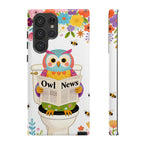 Owl News Floral Samsung Galaxy Phone Case | Cute Owl Reading Newspaper on Toilet