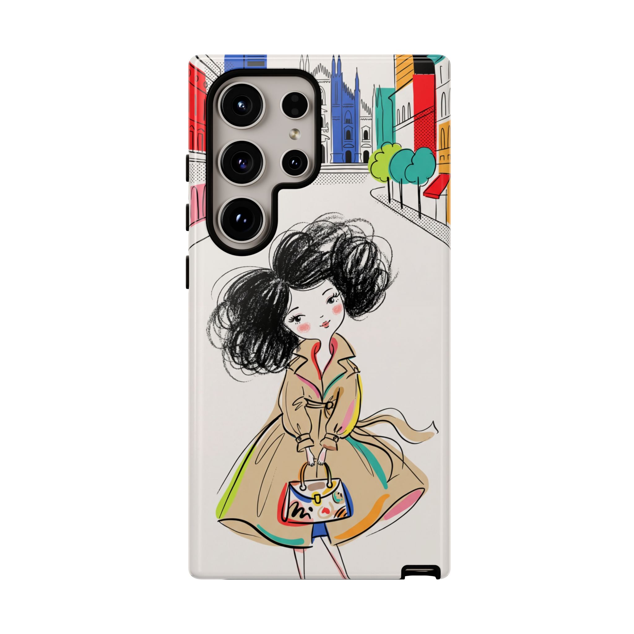 Illustrated Trench Coat Fashion Chic City Girl Samsung Galaxy Phone Case