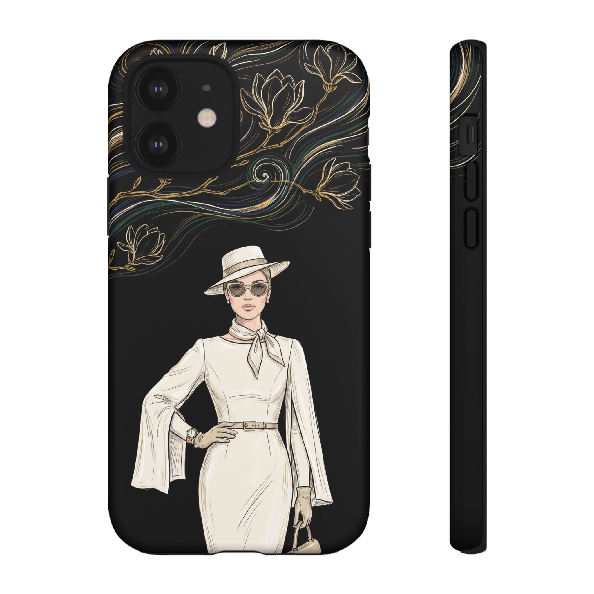 iPhone Case | Elegant Vintage Lady with Gold Floral Swirls