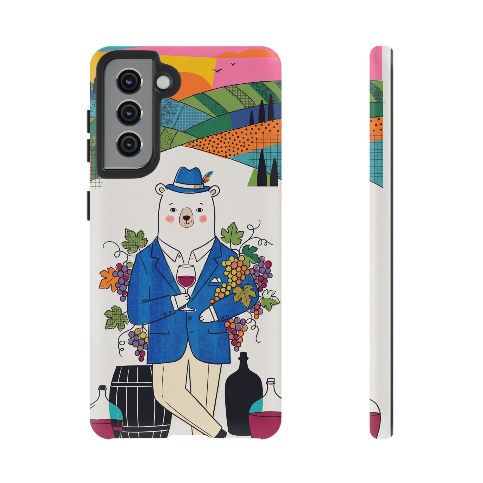 Dapper Polar Bear Wine Lover Illustrated Protective Samsung Galaxy Phone Case