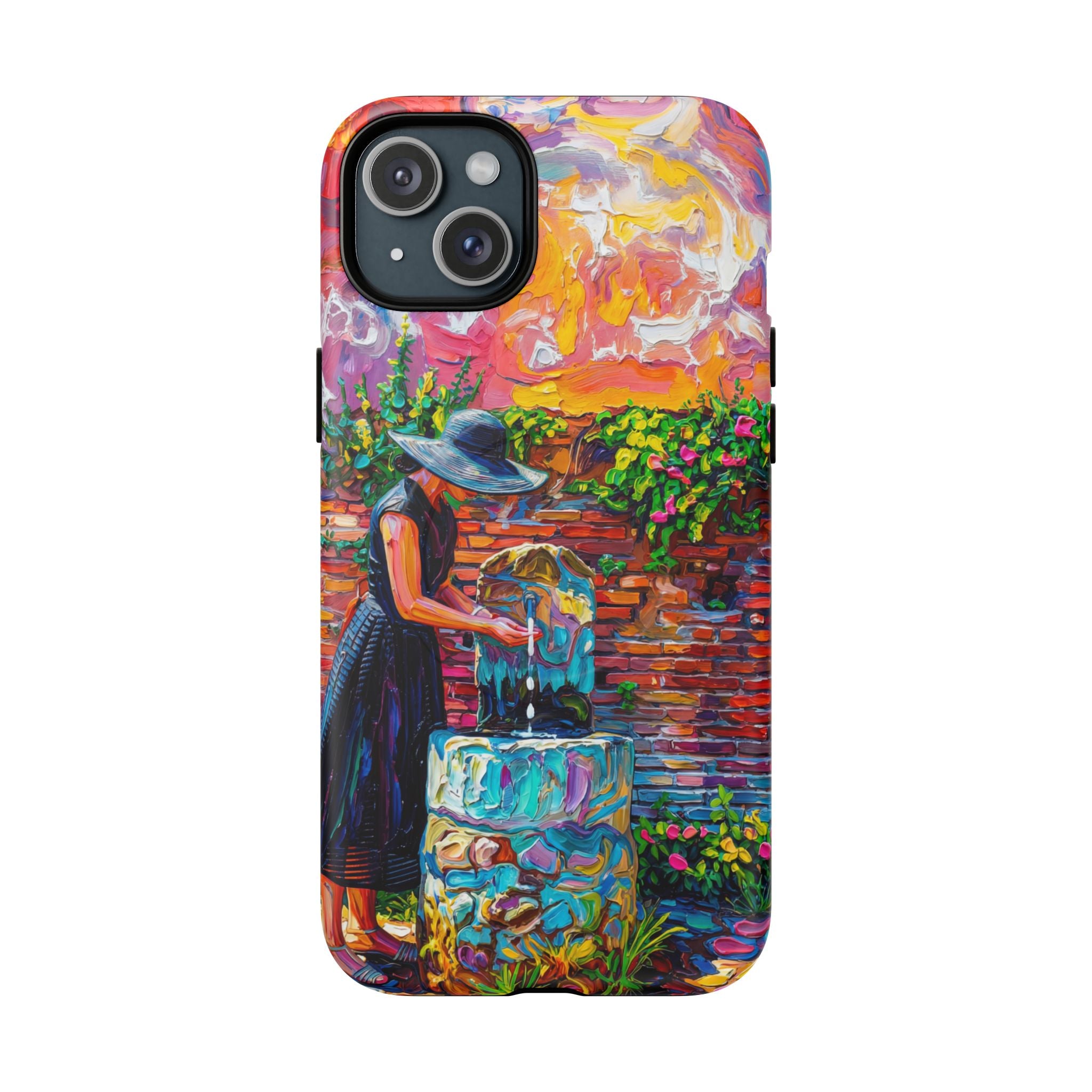 Artistic Garden iPhone Case | Woman at Fountain Tough MagSafe Case