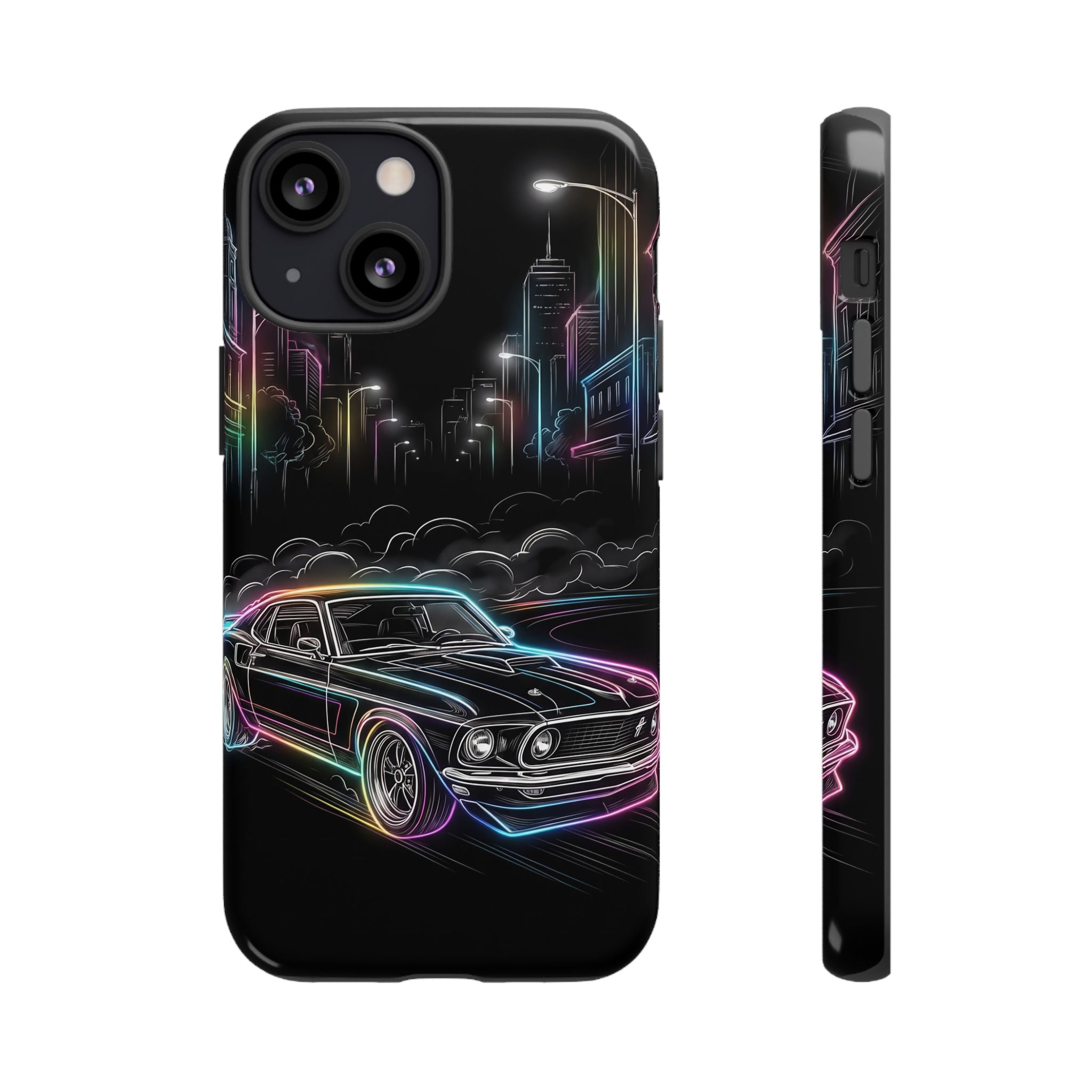 Neon Muscle Car iPhone Case | Retro City Nightscape
