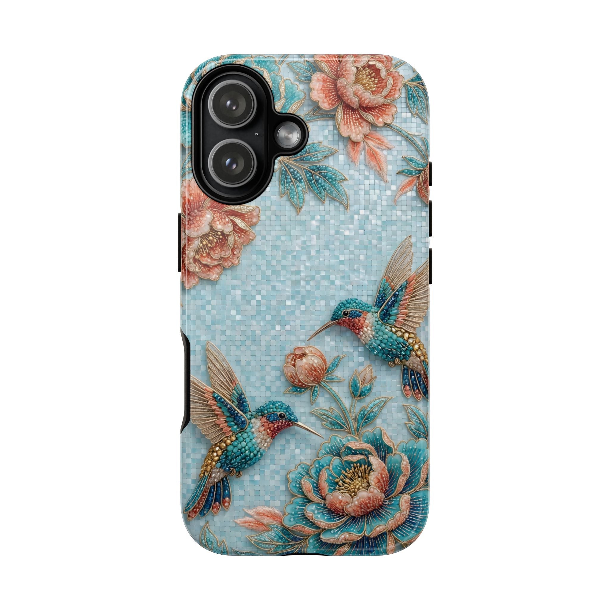 Hummingbird Floral Tough iPhone Case | Vintage Blue Garden Design