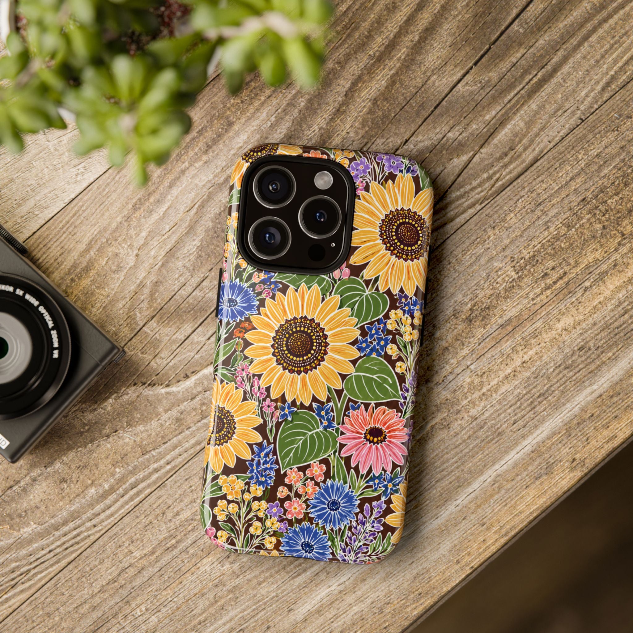 Sunflower & Wildflower Pattern Tough iPhone Case
