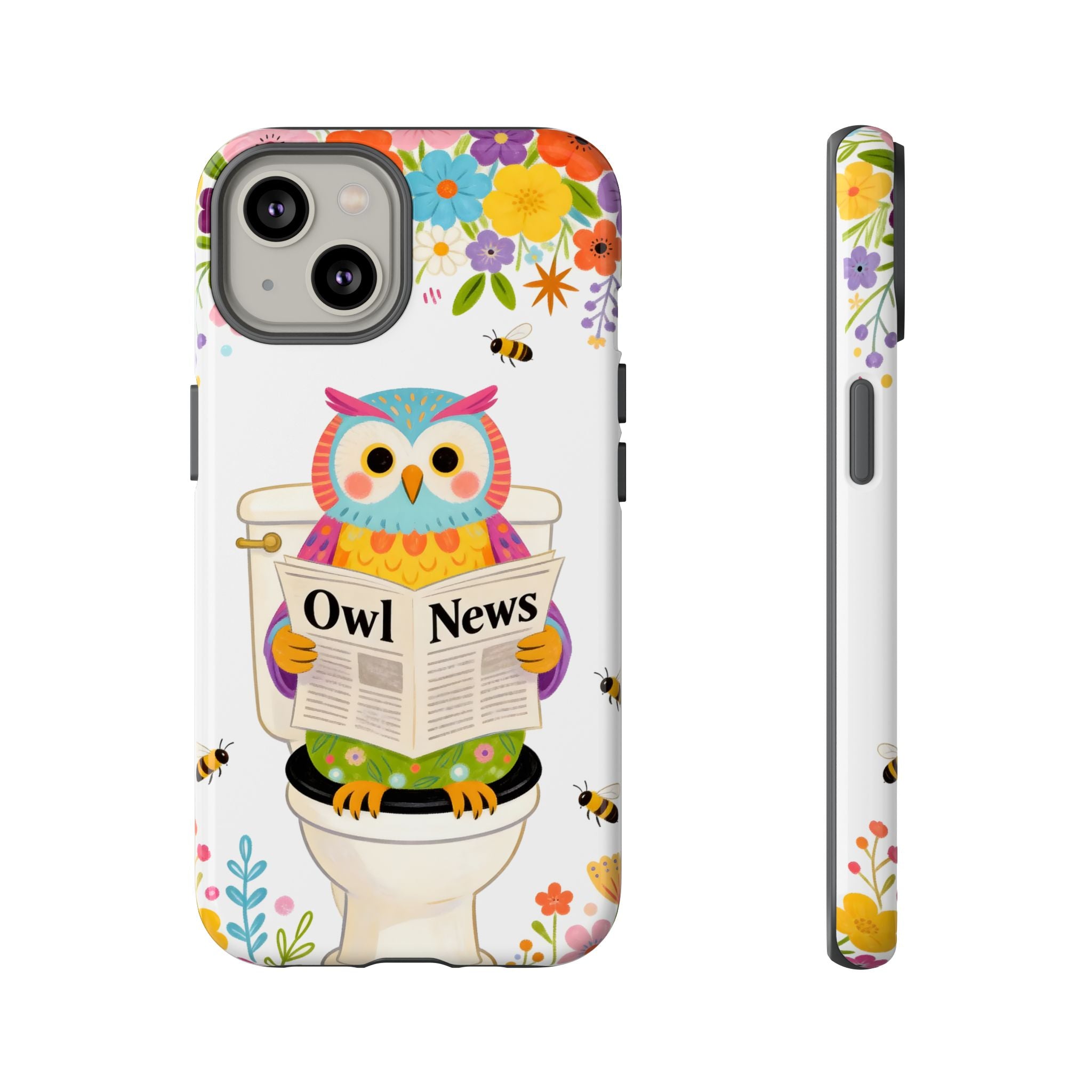 Owl News Floral iPhone Case | Cute Owl Reading Newspaper on Toilet