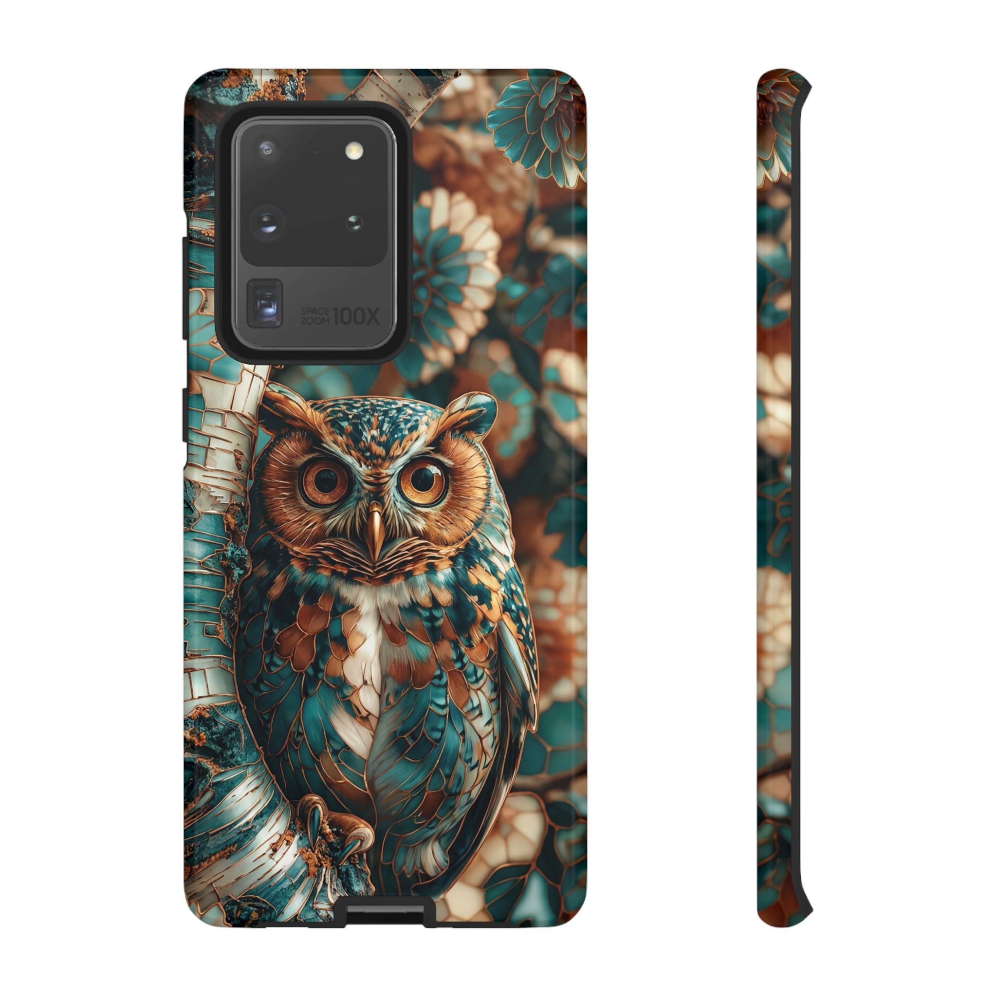 Owl Forest Tough Samsung Galaxy Case | Teal & Brown Rustic Wildlife Protective Cover