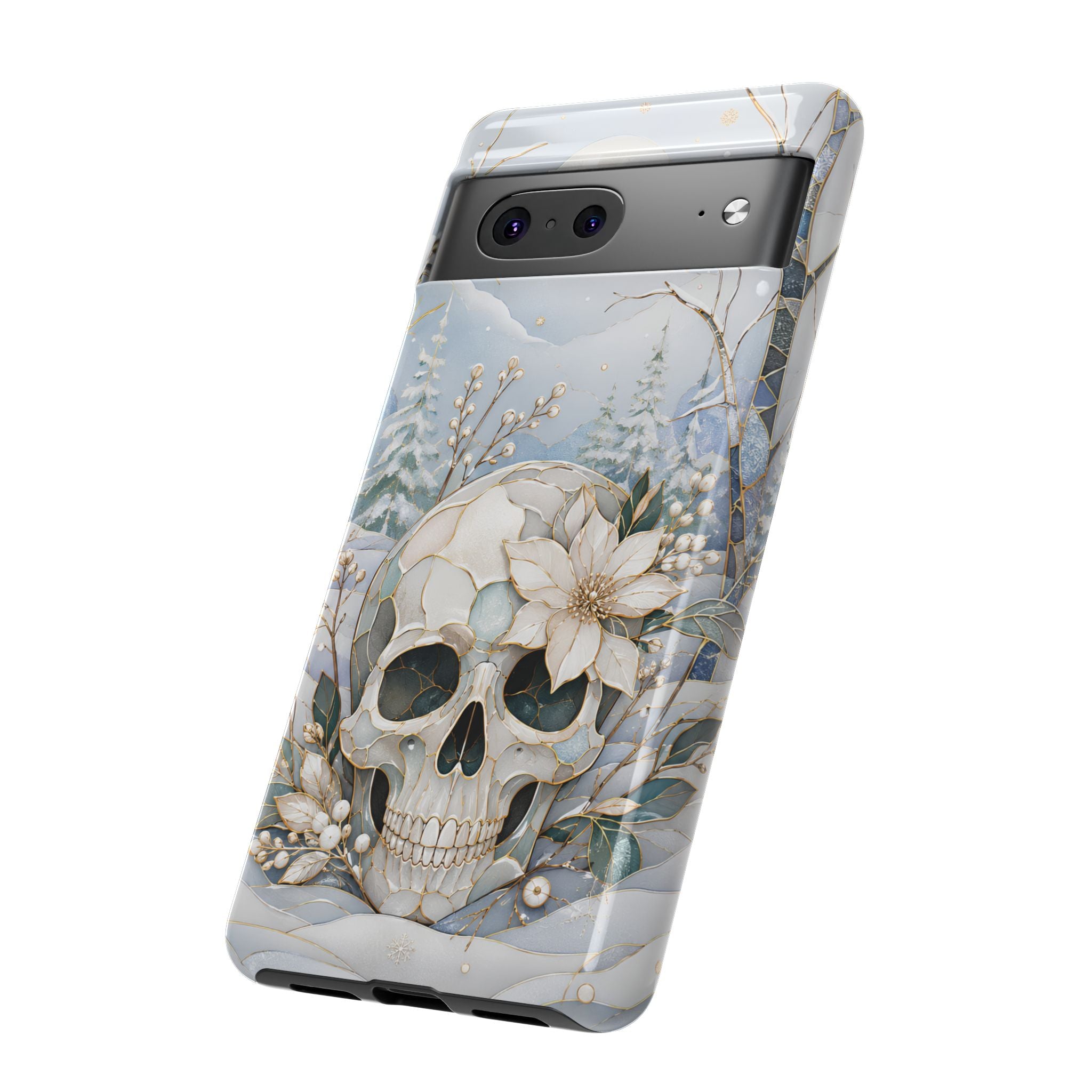 Gothic Skull Google Pixel Phone Case | Winter Floral Phone Case