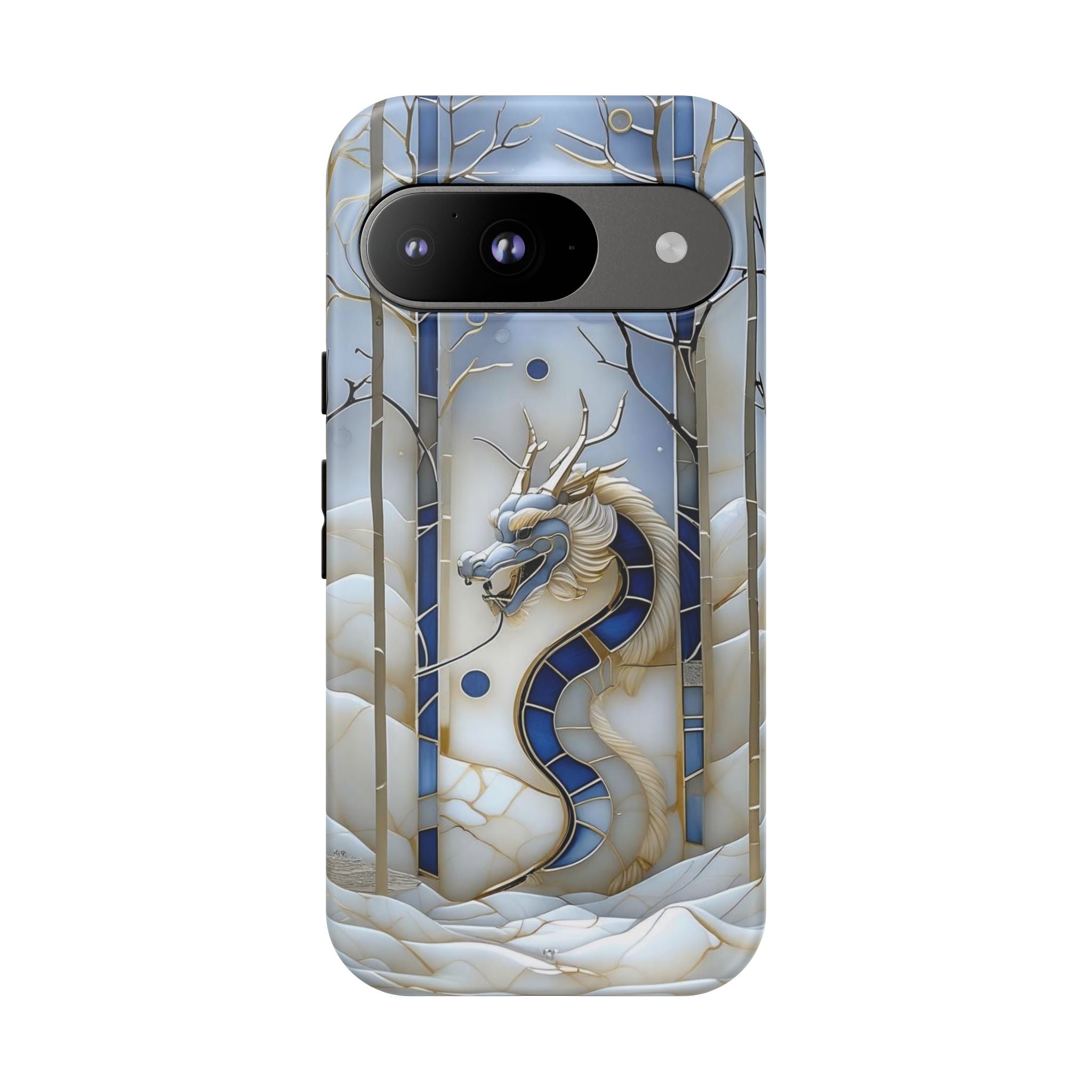 Dragon Stained Glass Google Pixel Case — Blue Winter Forest Protective Cover