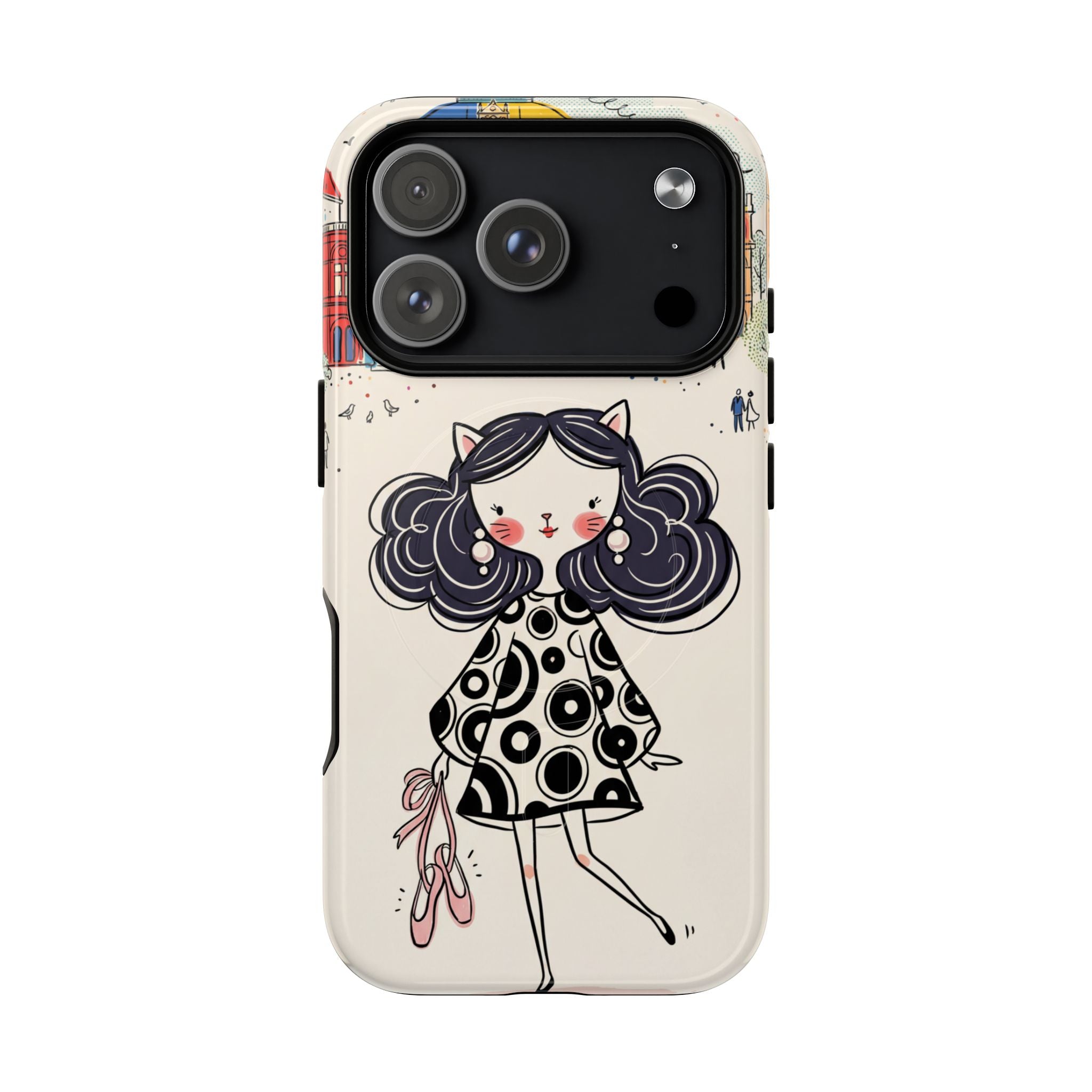 Cute Parisian Cat Girl MagSafe iPhone Case | Ballet Slippers Illustration Tough Case