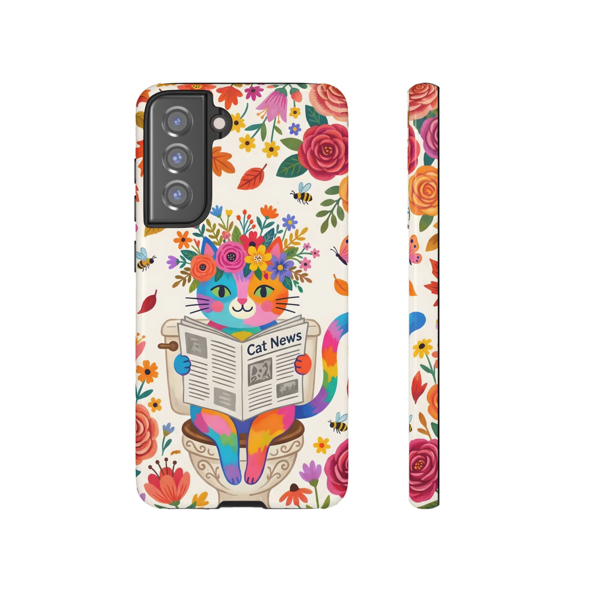 Floral Rainbow Cat Samsung Galaxy Phone Case | Cat News Design