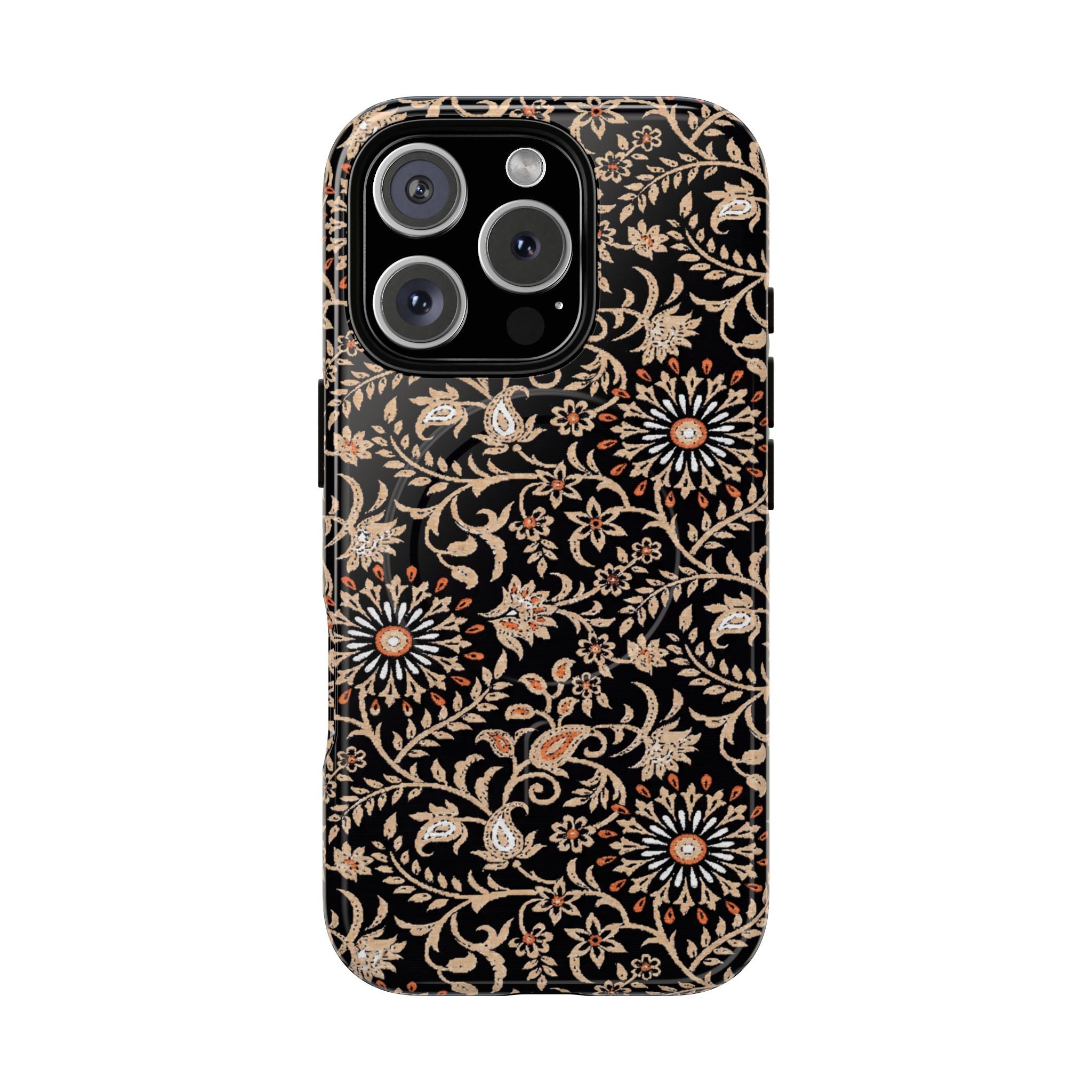 Batik Floral Black Ornate Daisies MagSage Tough iPhone Case