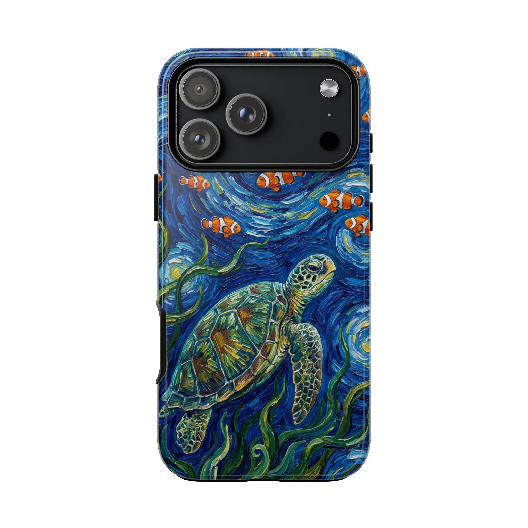 Sea Turtle & Clownfish Tough iPhone Case | Van Gogh Style Ocean Art