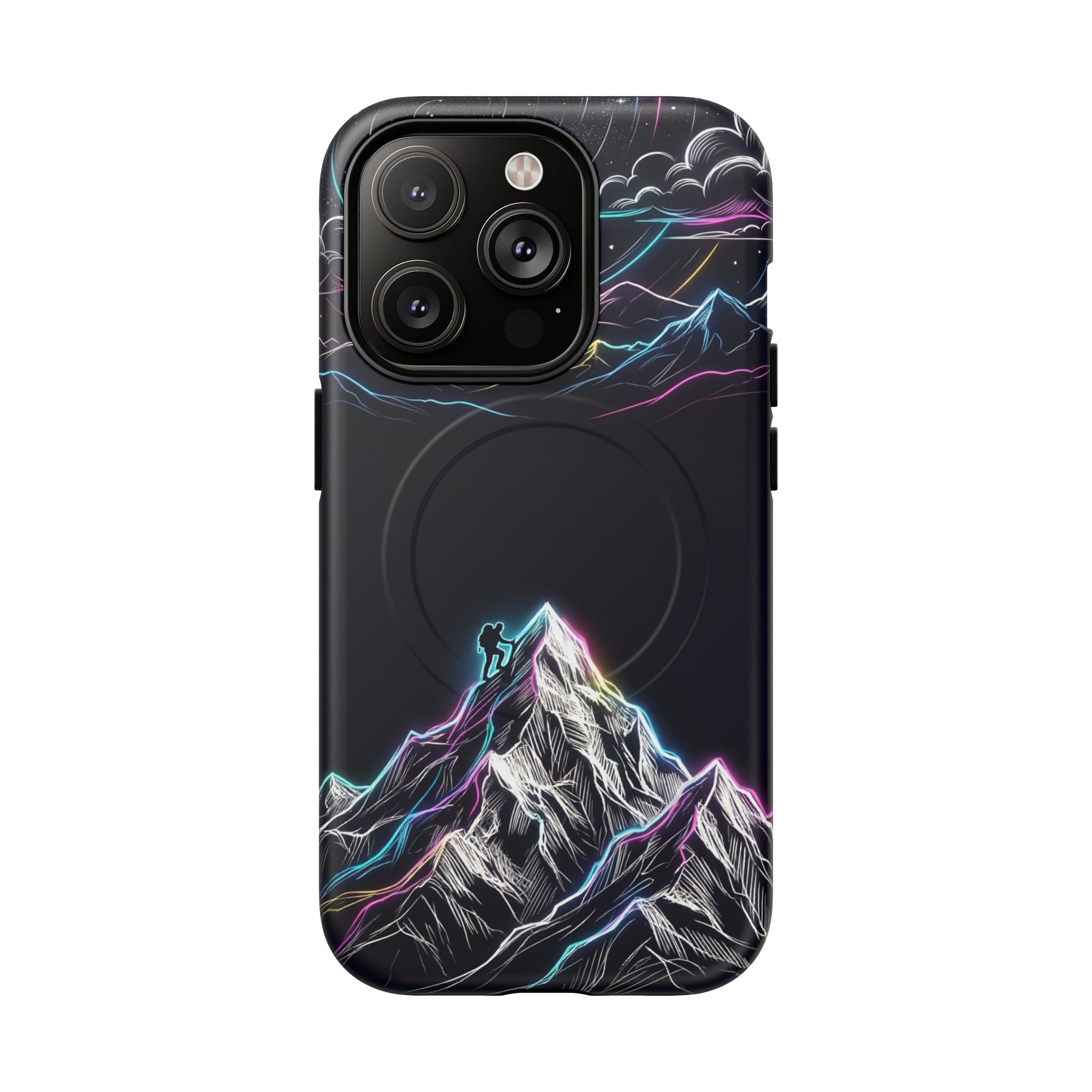 Mount Everest Neon MagSafe iPhone Case | Dark Cosmic Climber Protective Cover