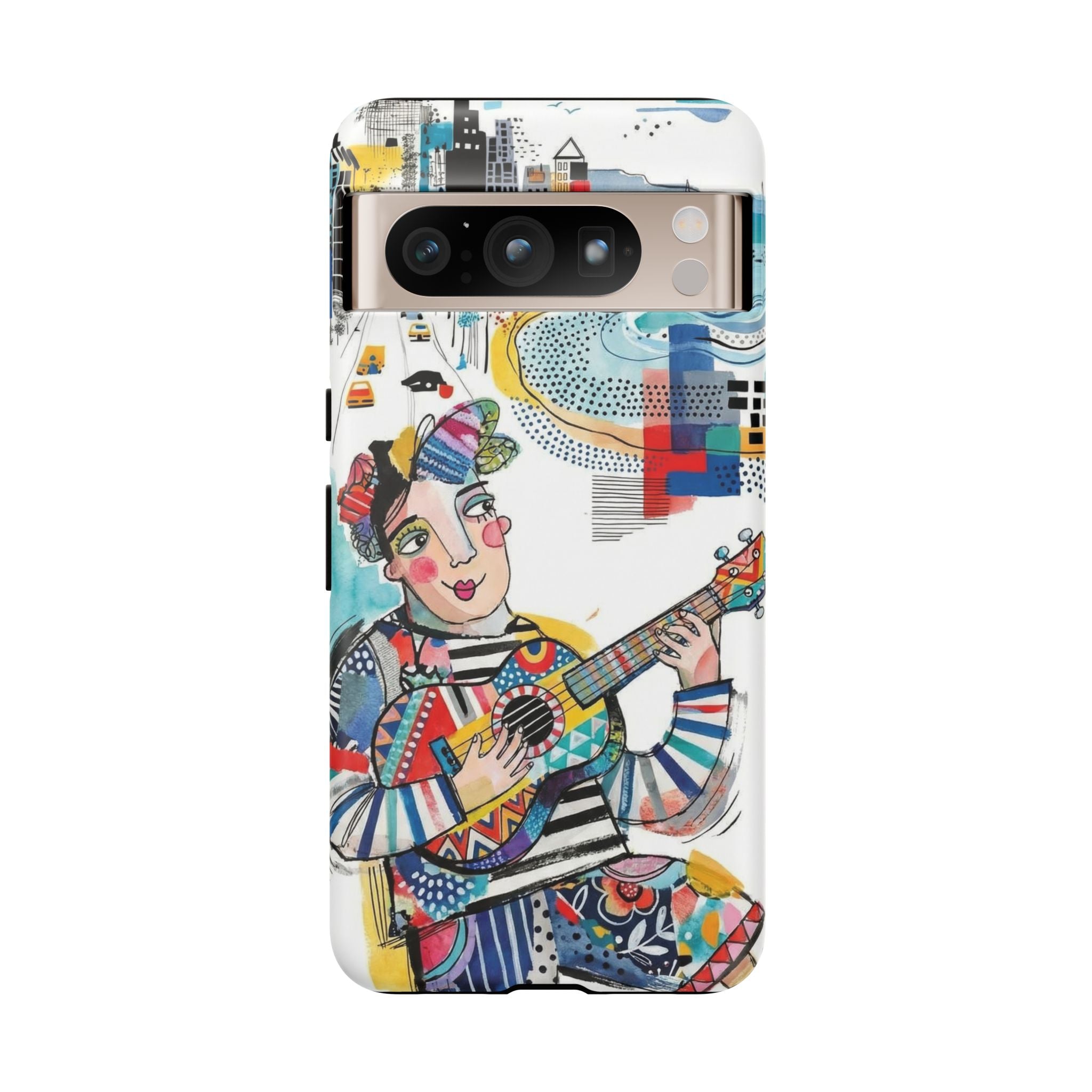 Artistic Musician Google Pixel Phone Case | Colorful Guitar Cityscape Tough Case