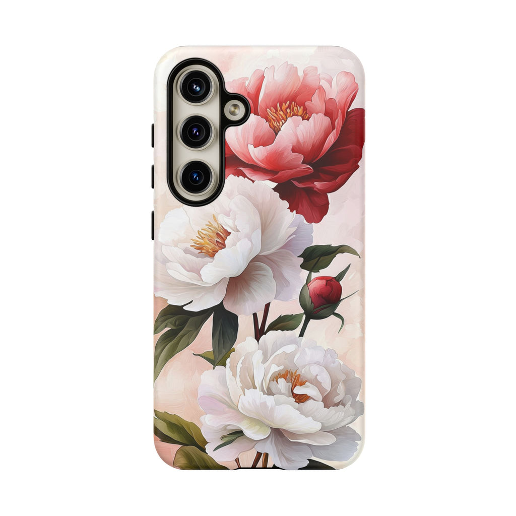 Custodia per Samsung Galaxy con motivo floreale Peony | Rosa bianca vintage