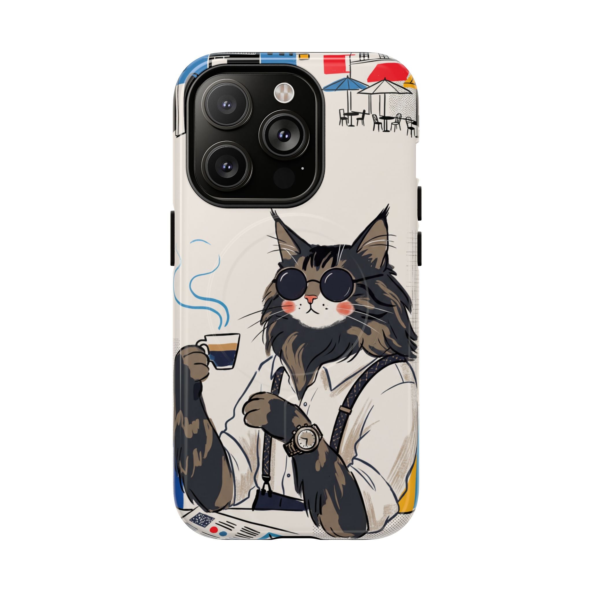 Cat Barista MagSafe iPhone Case | Cool Cat in Sunglasses Coffee Shop Design