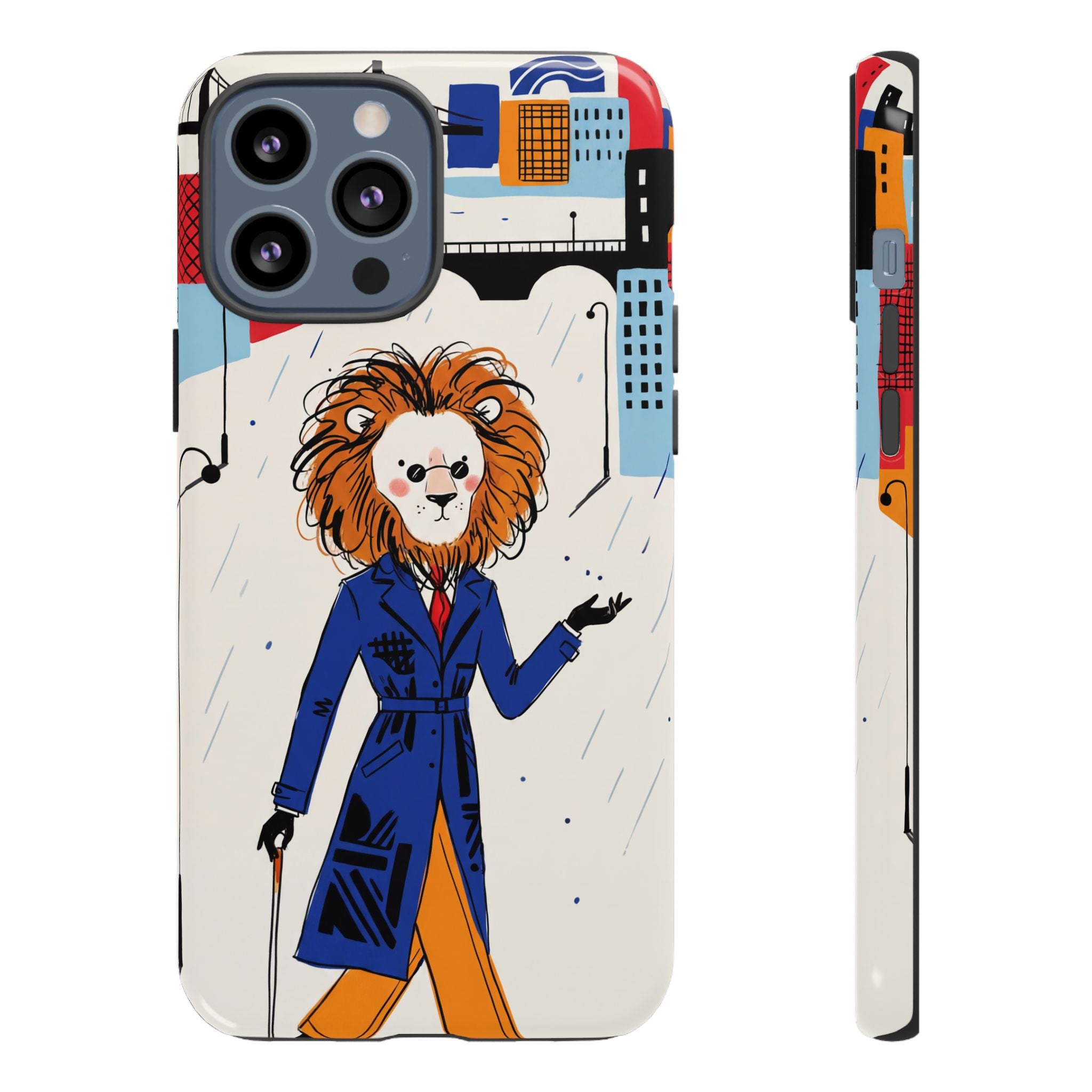 Lion Gentleman iPhone Case | Dapper Lion in City Rain