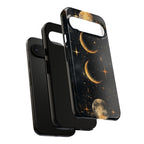 Celestial Moon Phases Tough Google Pixel Case | Gold Crescent & Full Moon Galaxy Design