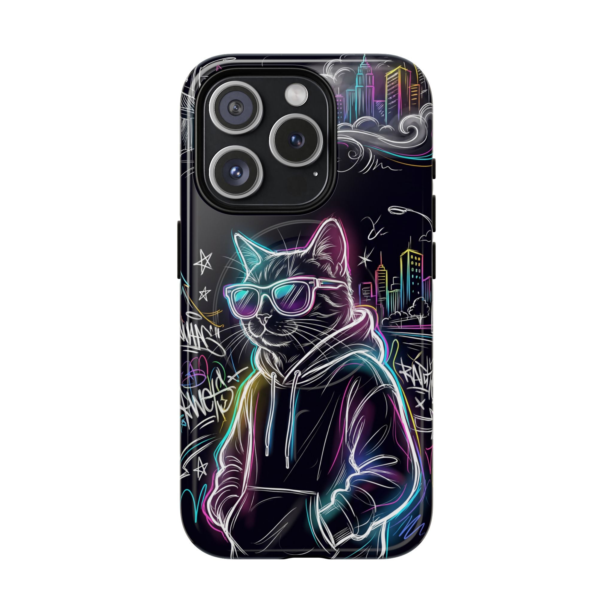 Cool Hoodie Neon Street Cat MagSafe iPhone Case