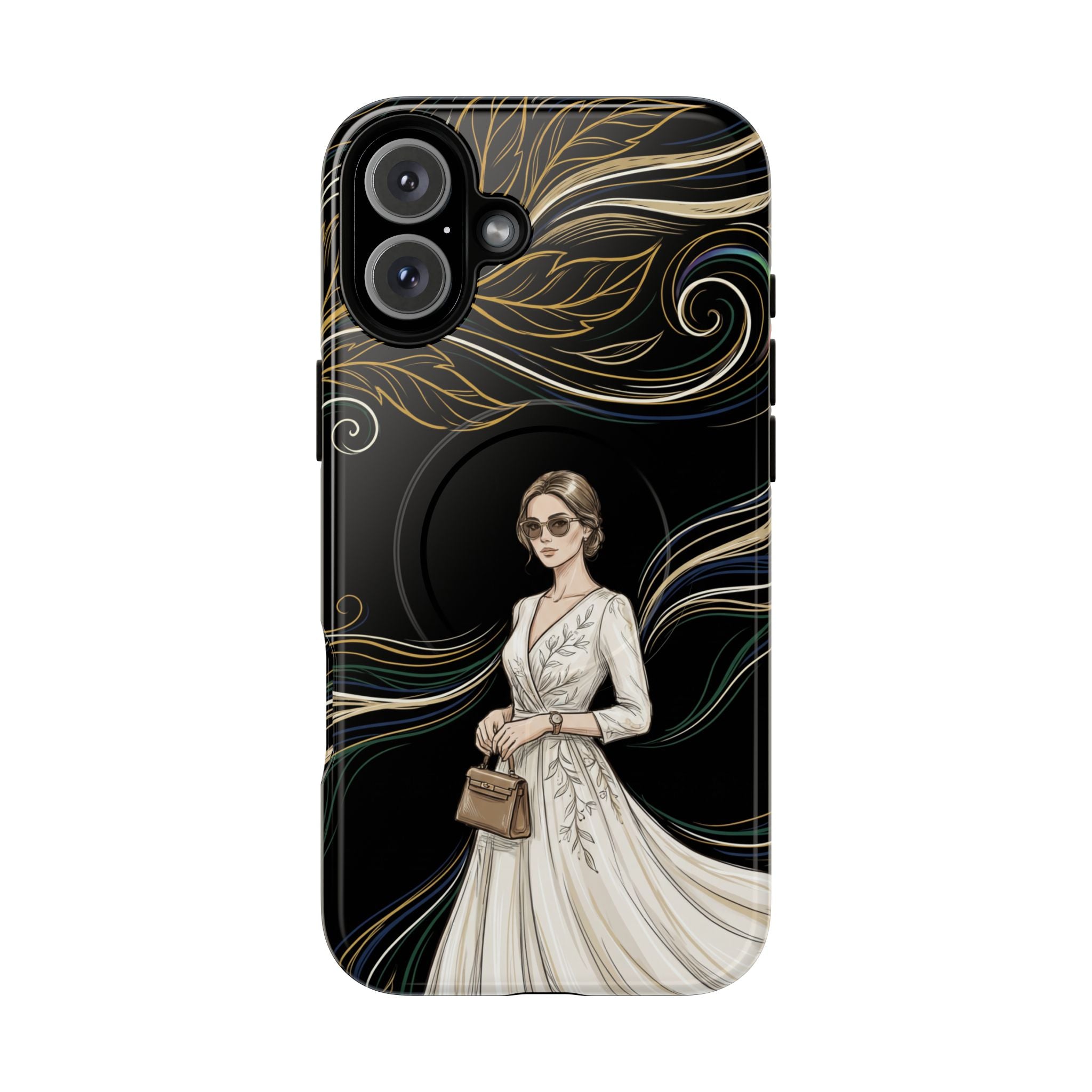 Elegant Woman Illustration MagSafe iPhone Case | Vintage Bride in Flowing Gown