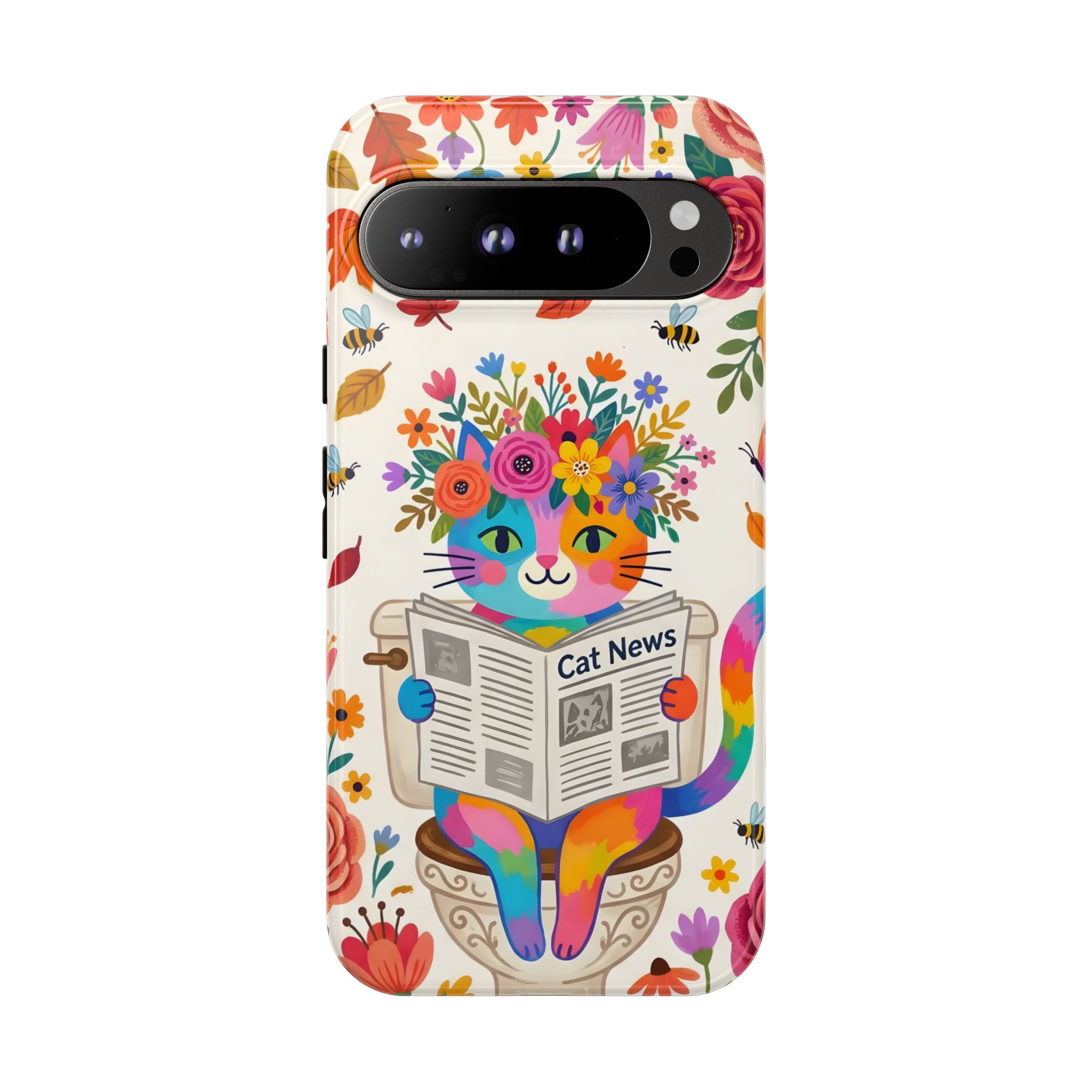 Floral Rainbow Cat Google Pixel Phone Case | Cat News Design