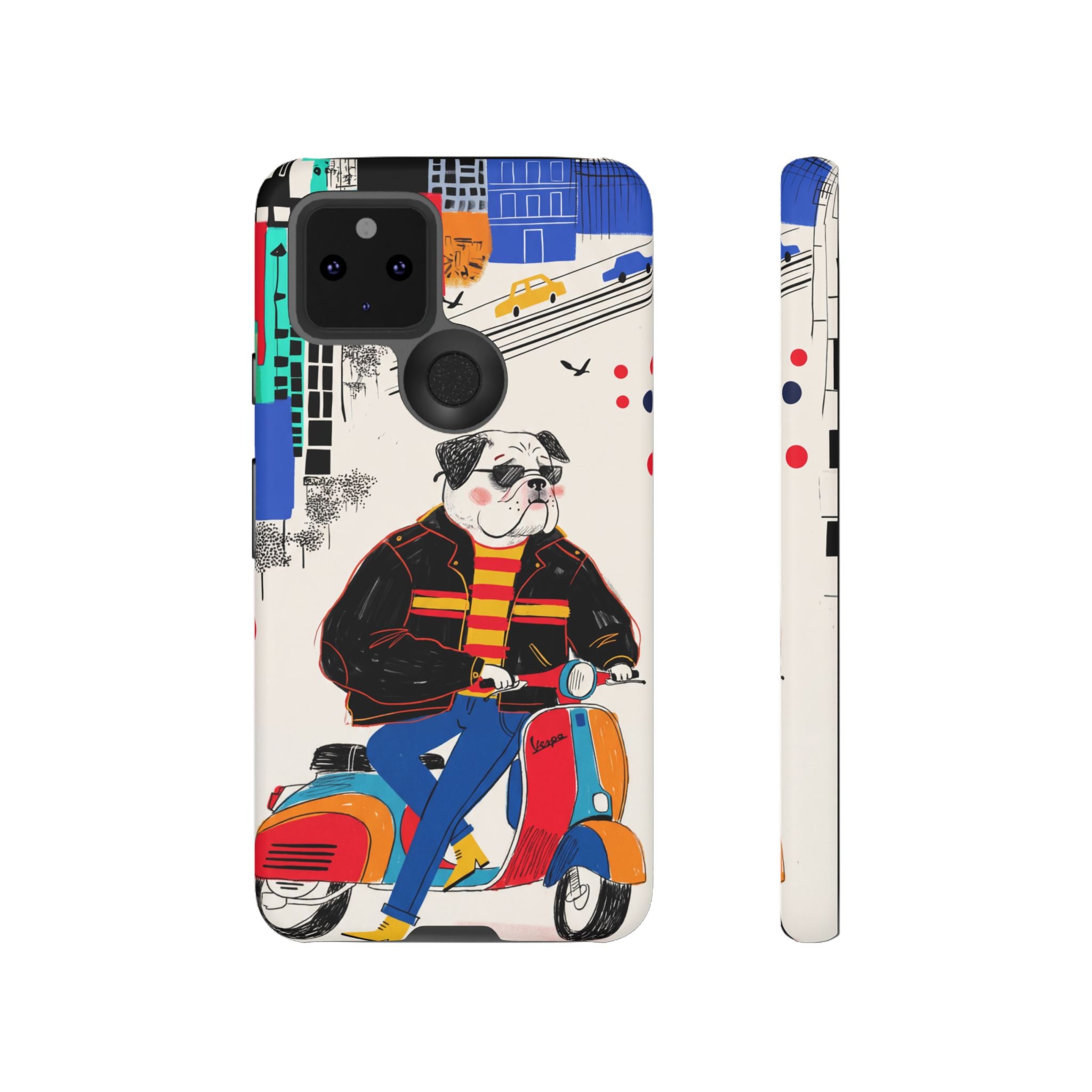 Bulldog Vespa Google Pixel Phone Case | Retro Scooter Dog Protective Cover