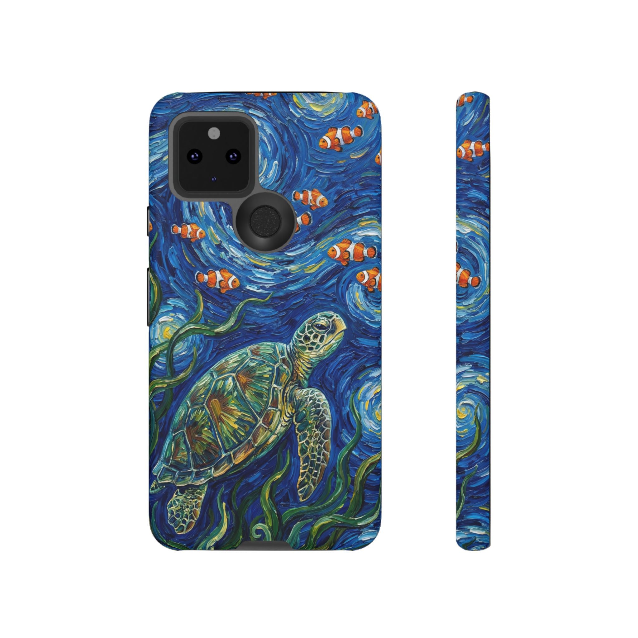 Sea Turtle & Clownfish Tough Google Pixel Case | Van Gogh Style Ocean Art