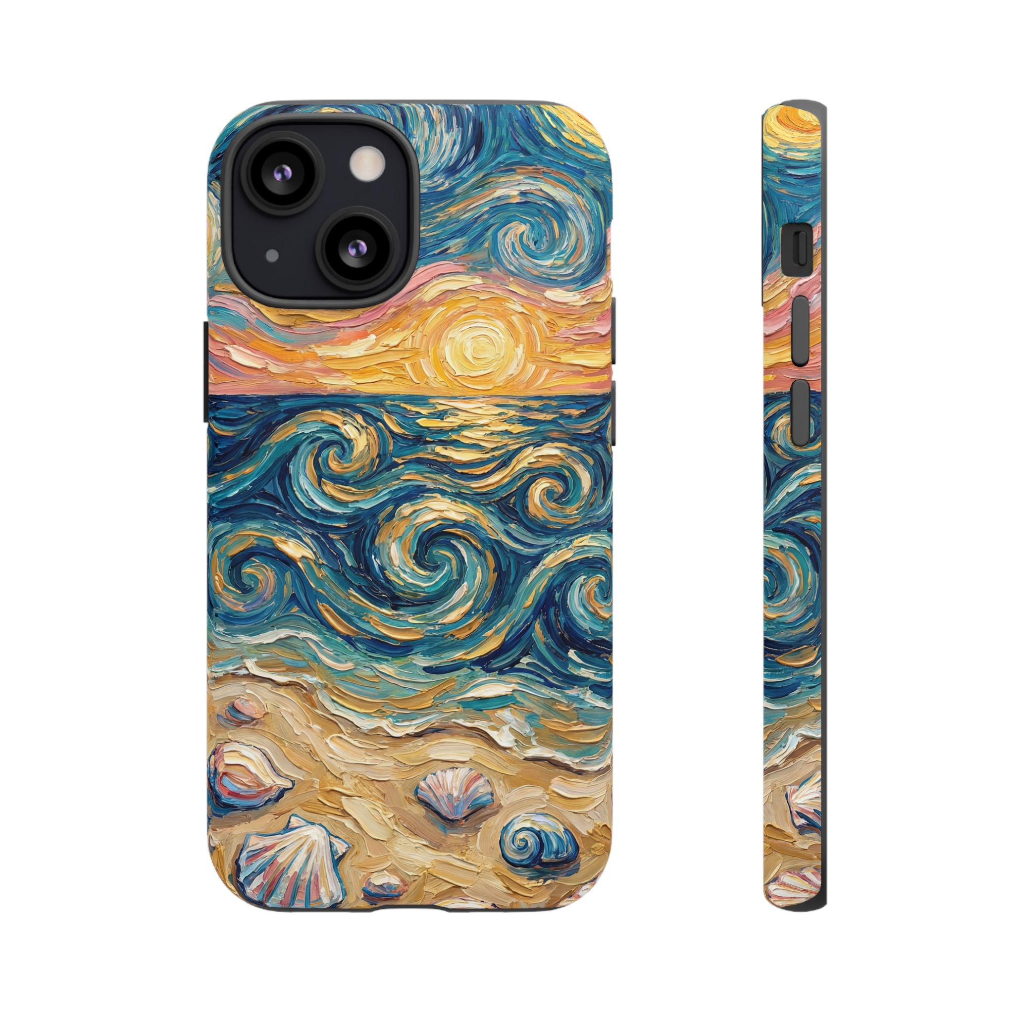 Sea Sunset iPhone Case — Van Gogh‑Style Beach Waves with Shells
