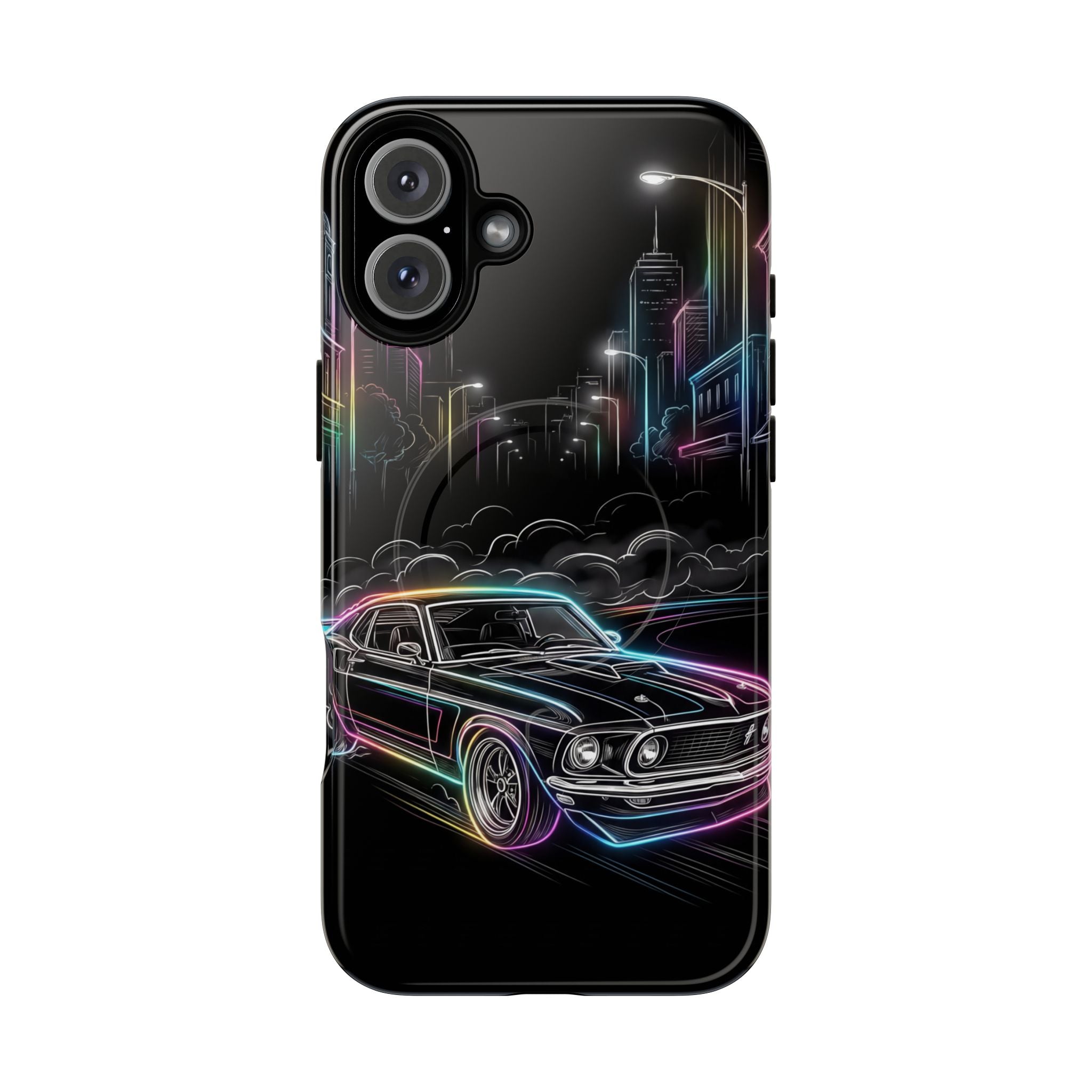 Neon Muscle Car MagSafe iPhone Case | Retro City Nightscape