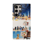 Cover per Samsung Galaxy "City Night" | Illustrazione Ragazza e Cane su Panchina