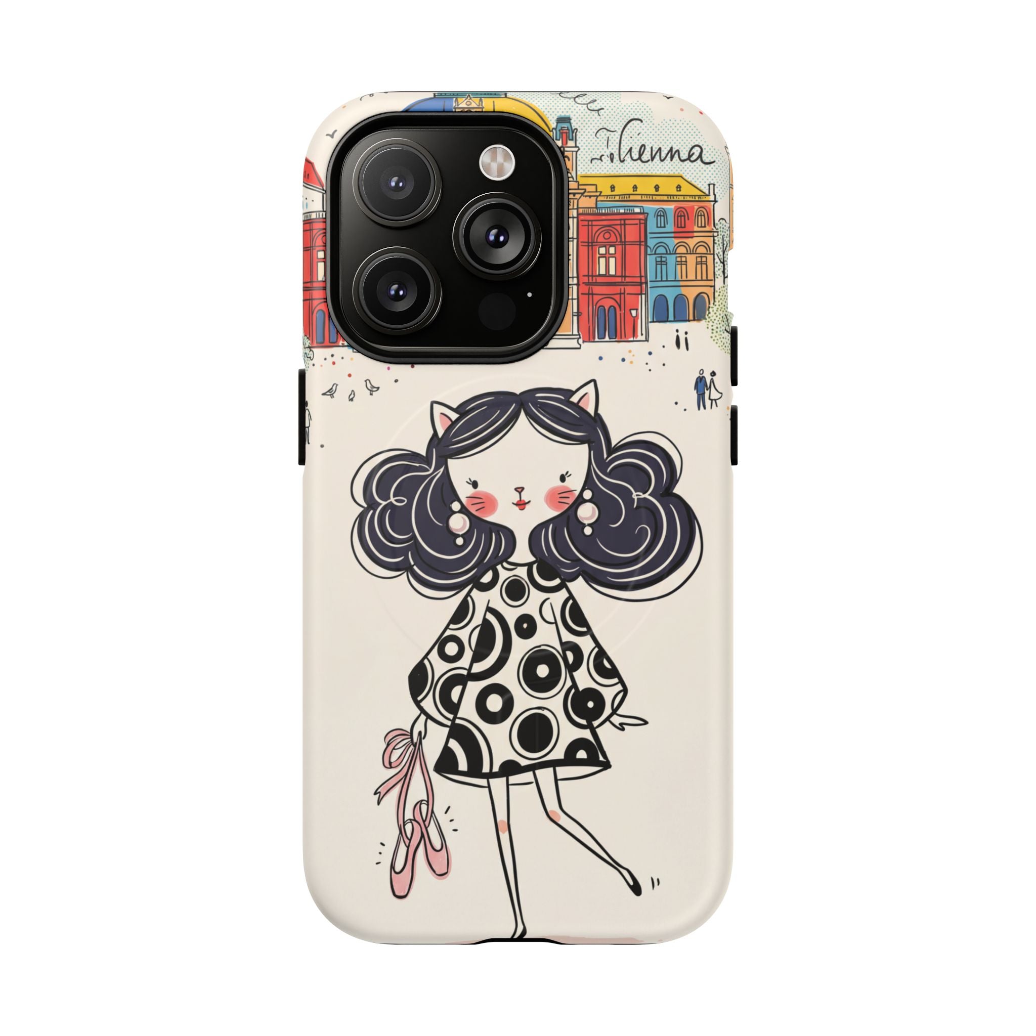 Cute Parisian Cat Girl MagSafe iPhone Case | Ballet Slippers Illustration Tough Case