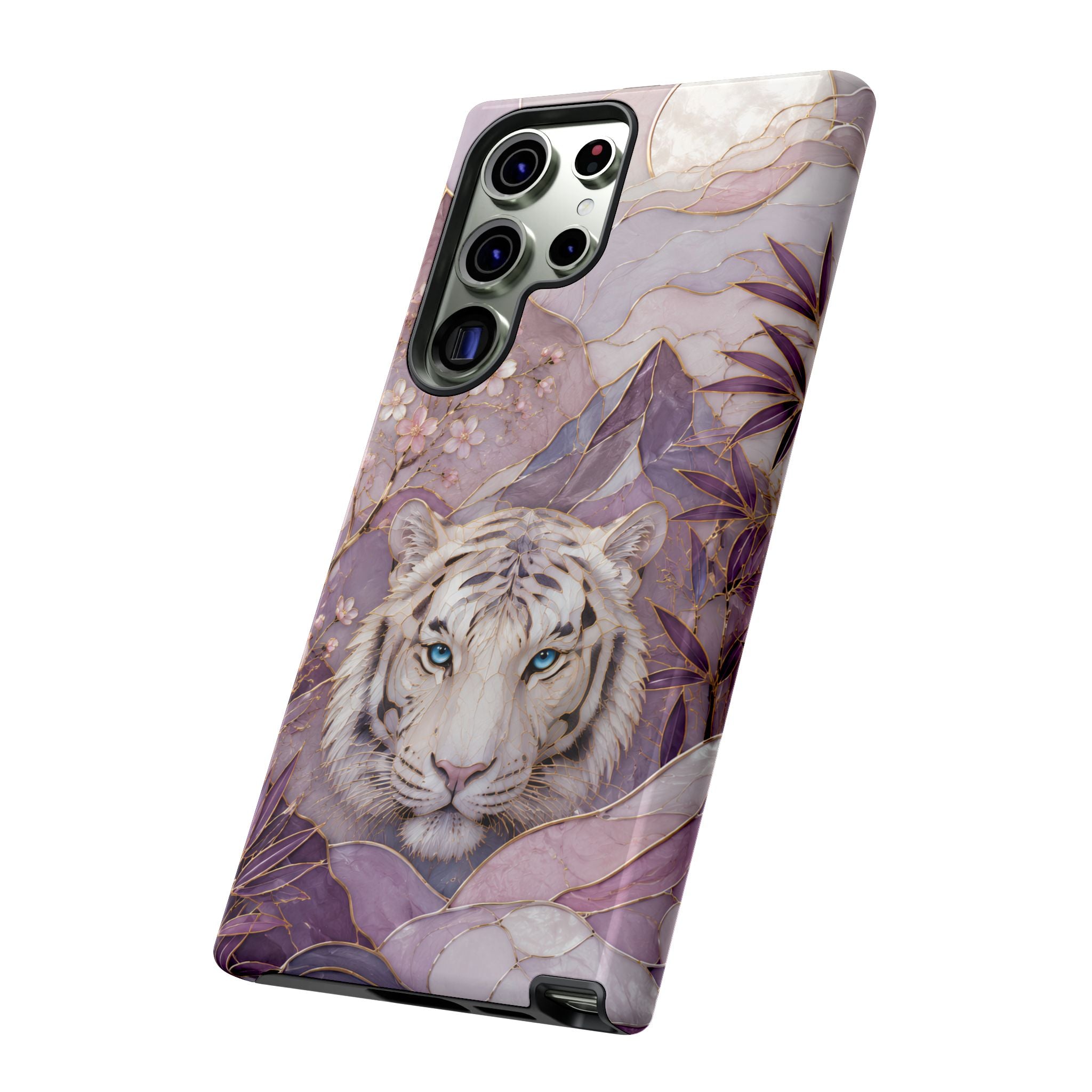 White Tiger Samsung Galaxy Phone Case | Cherry Blossom Art Cover