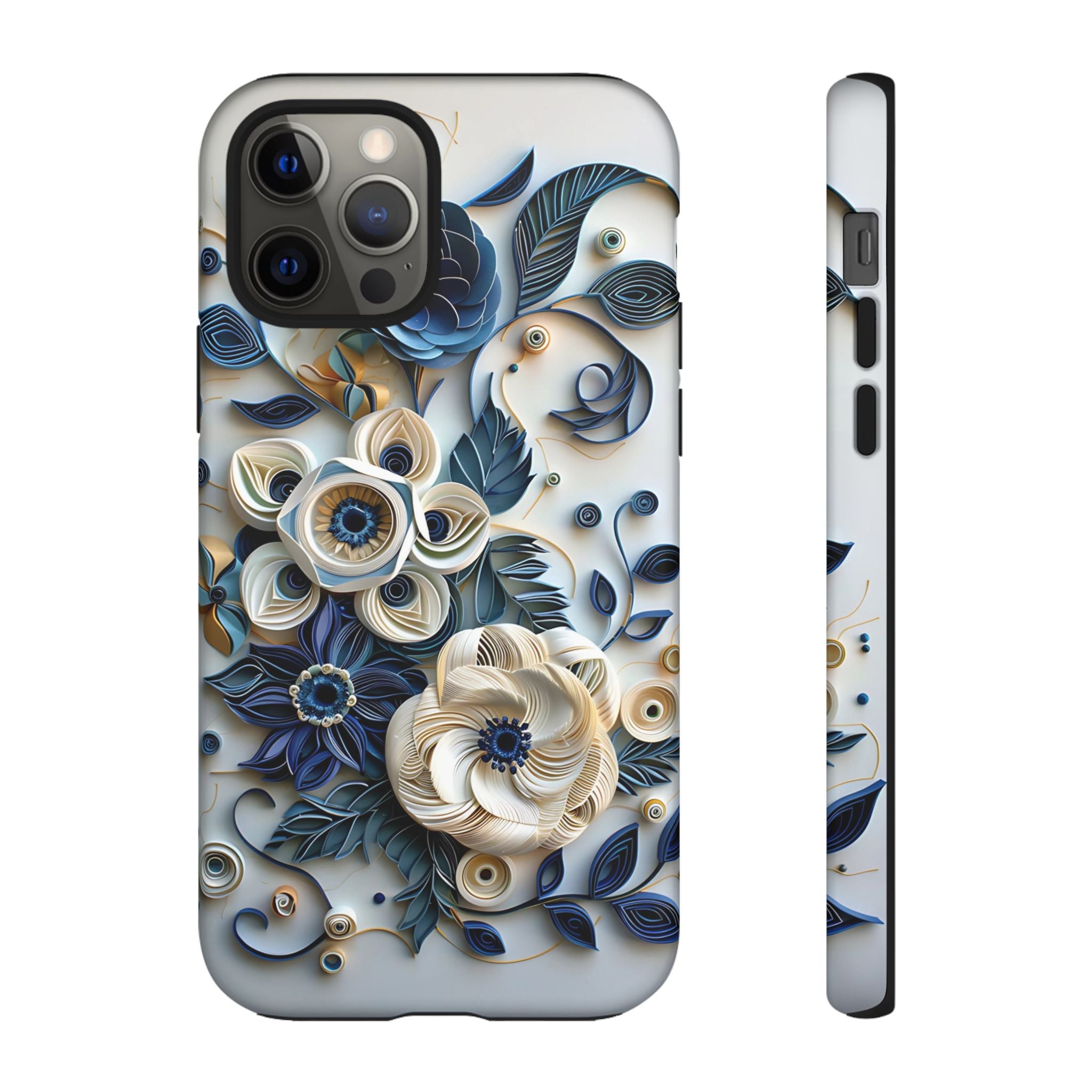 Floral Quilled Art iPhone Case — Blue & Cream Decorative Protection