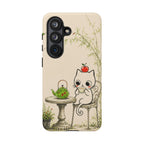 Cute Cat Tea Time Samsung Galaxy Phone Case | Kawaii Kitten with Apple Design