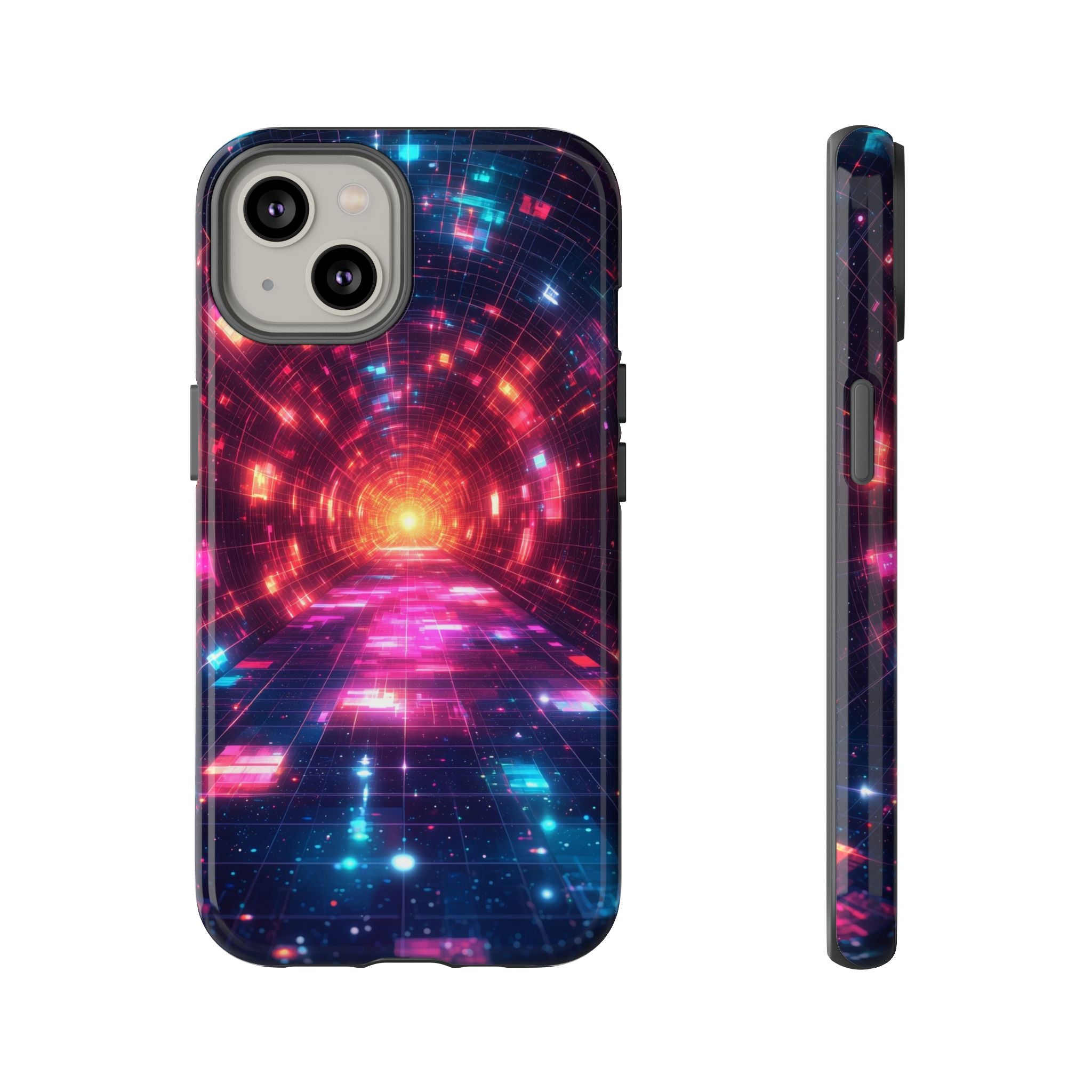 Neon Tunnel Tough iPhone Case — Retro Futuristic Galaxy Design