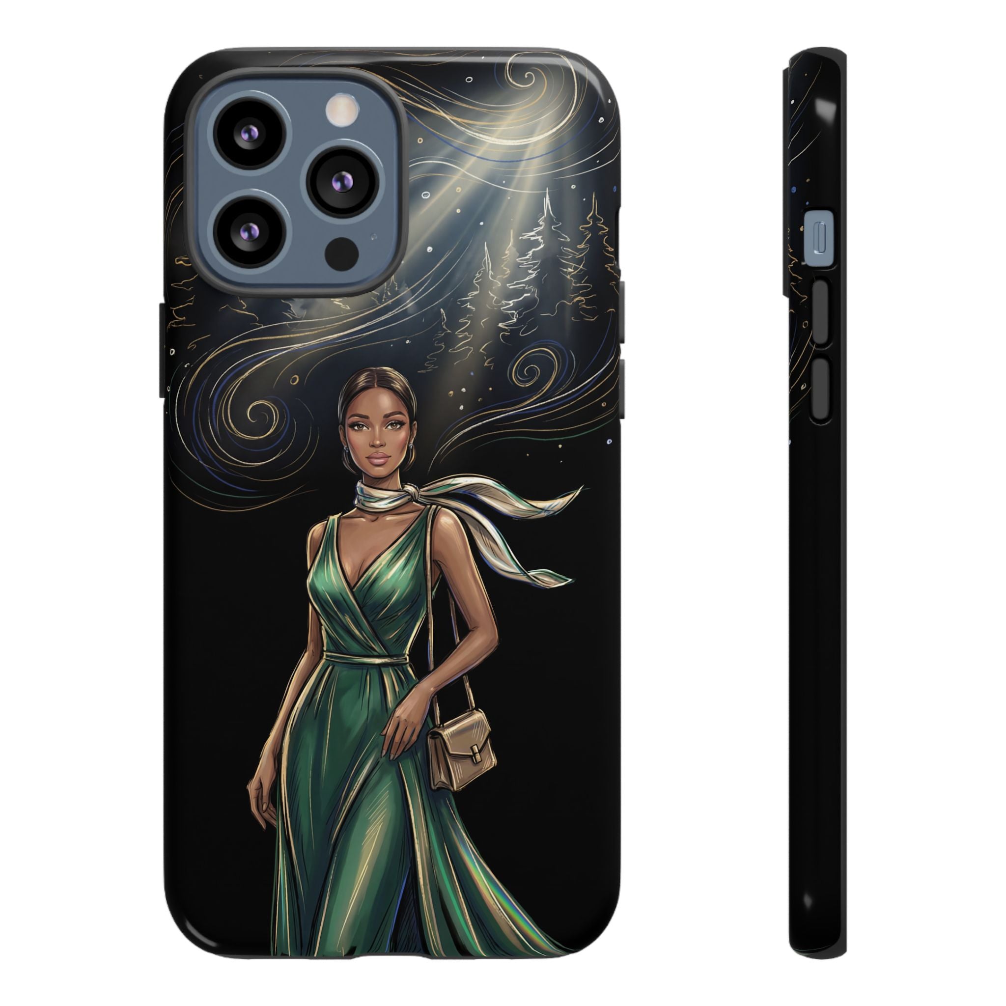 Elegant Woman in Green Dress Art Protective Tough iPhone Case