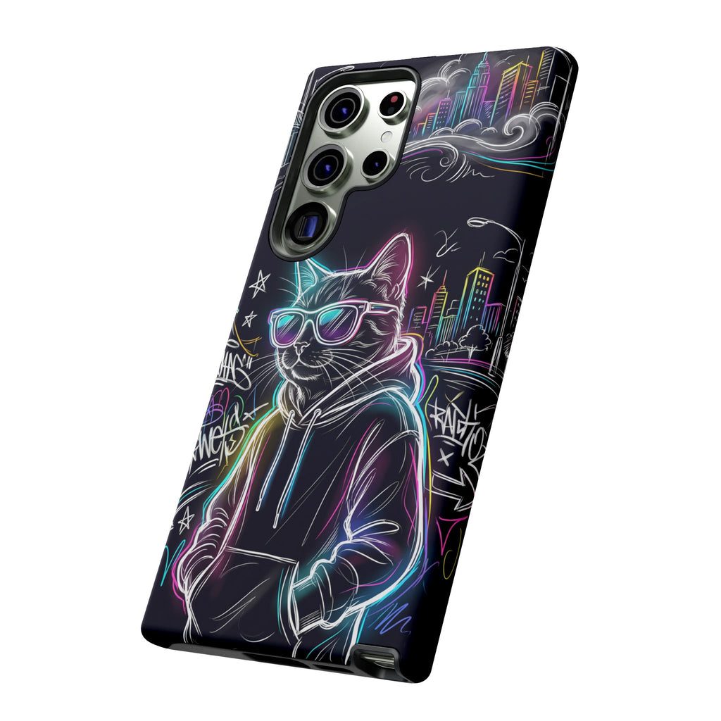 Cool Hoodie Neon Street Cat Samsung Galaxy Phone Case