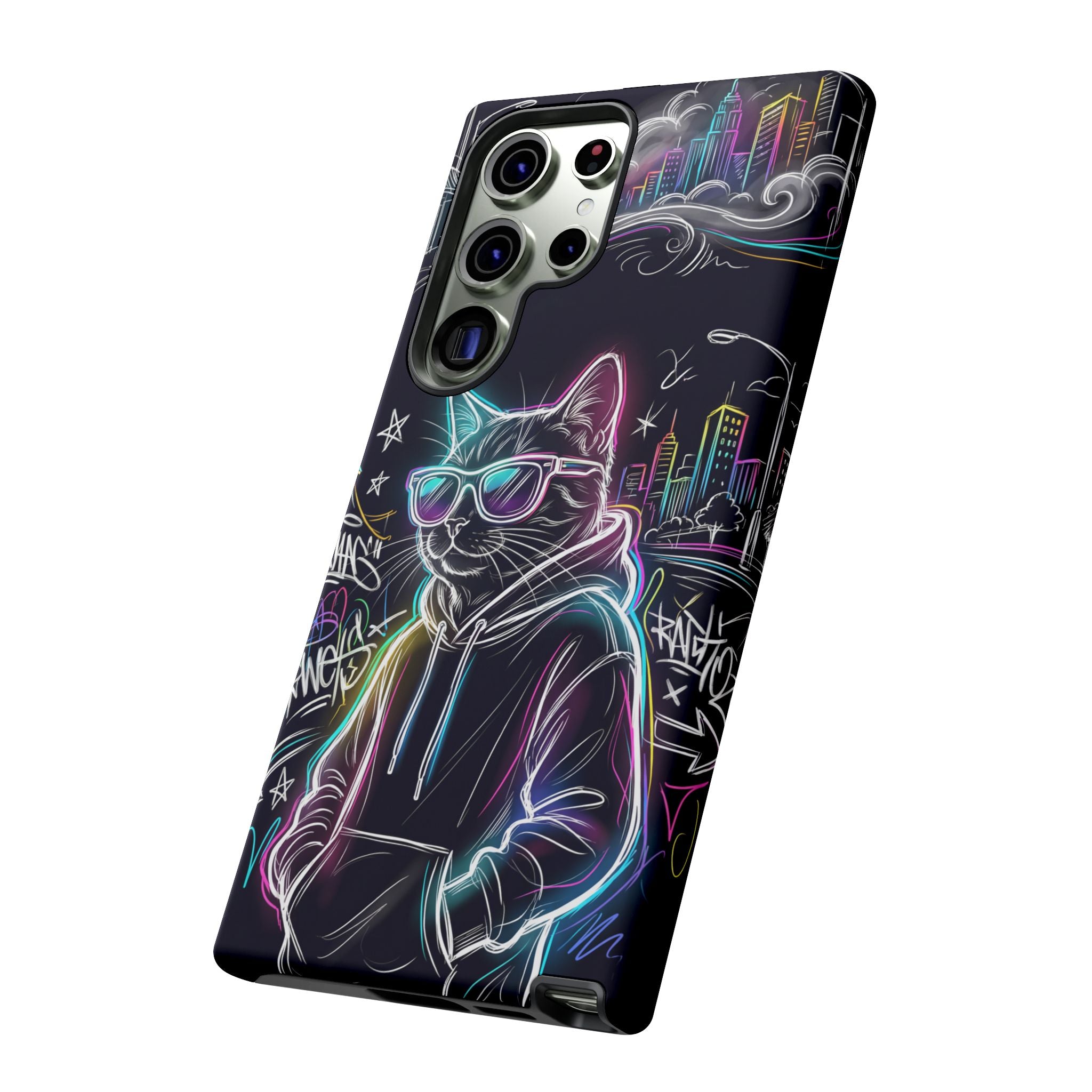 Cool Hoodie Neon Street Cat Samsung Galaxy Phone Case