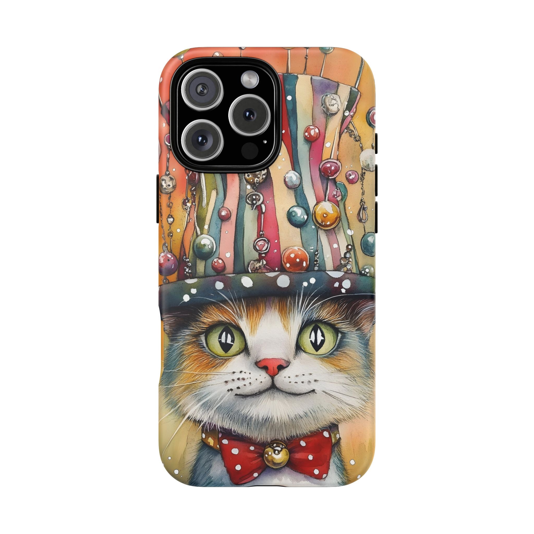 Cat in Colorful Top Hat iPhone Case — Whimsical Cat Art iPhone Case