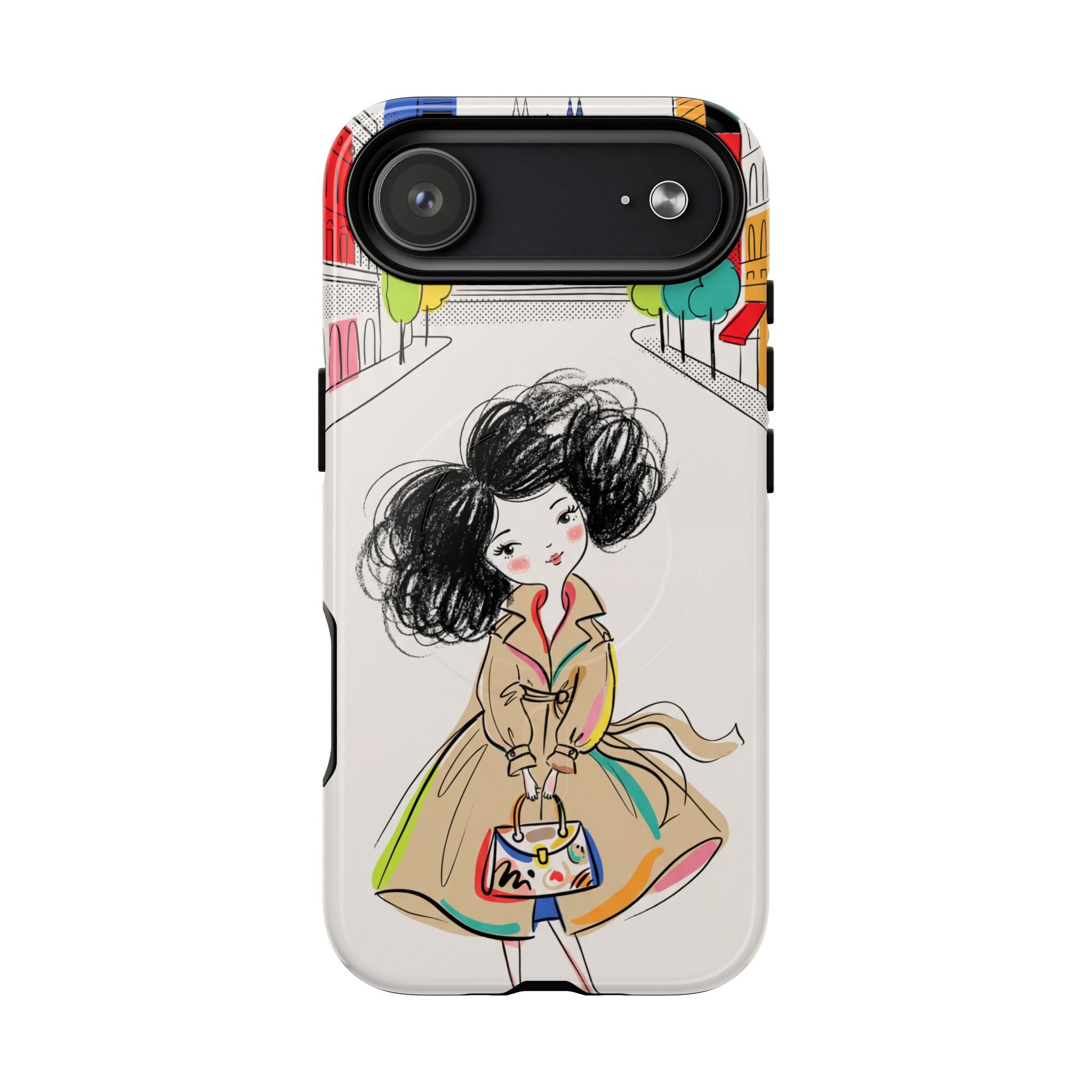 Illustrated Trench Coat Fashion Chic City Girl MagSafe iPhone Case
