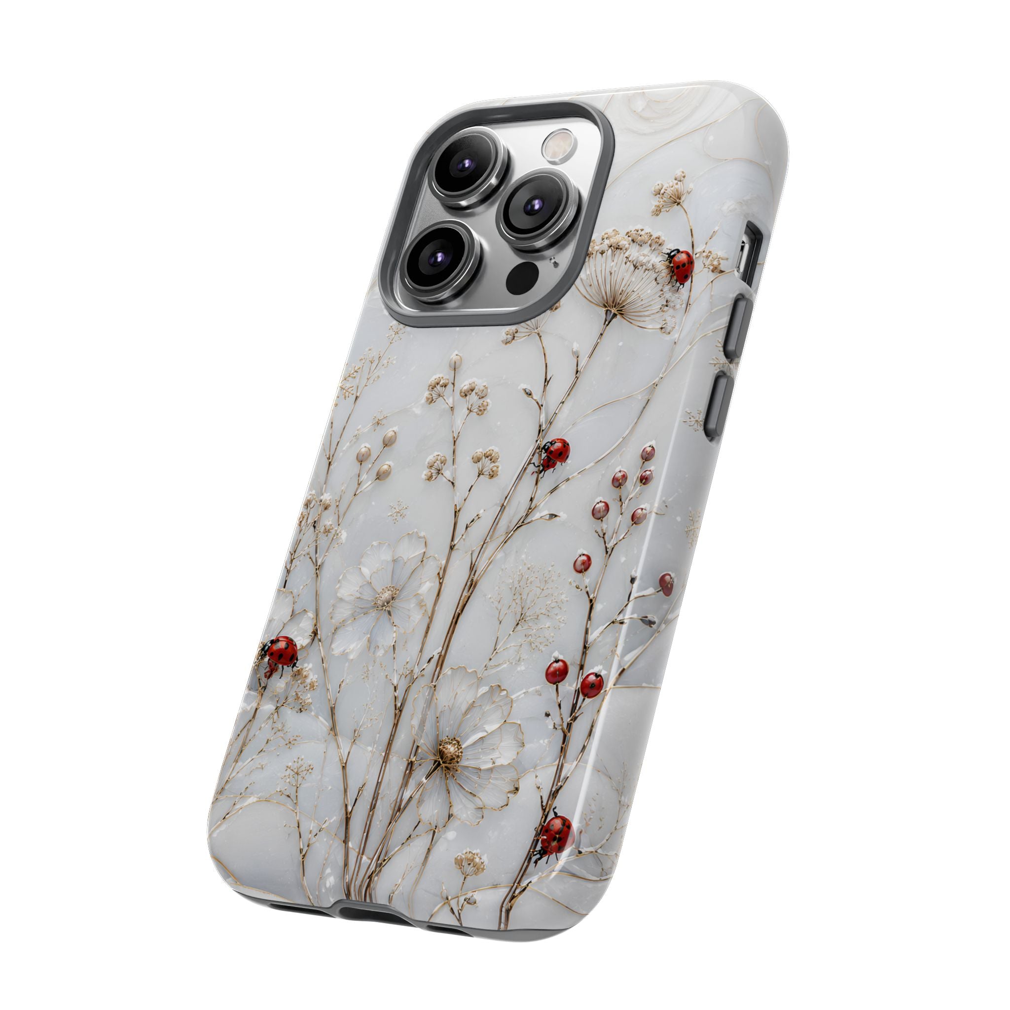 Ladybug Floral iPhone Case | White Flower iPhone Case