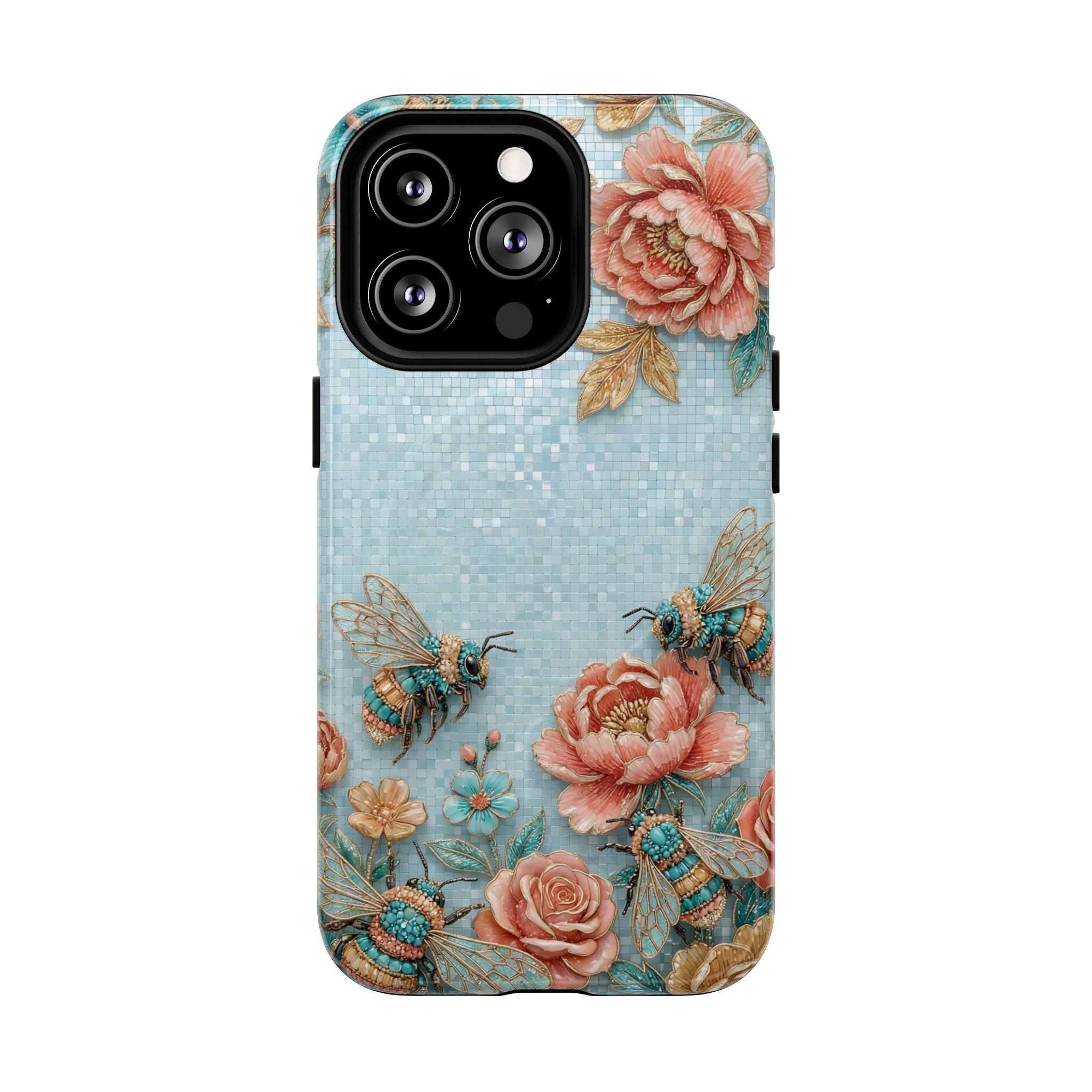 Floral Bees MagSafe iPhone Case | Vintage Rose & Turquoise Protective Cover