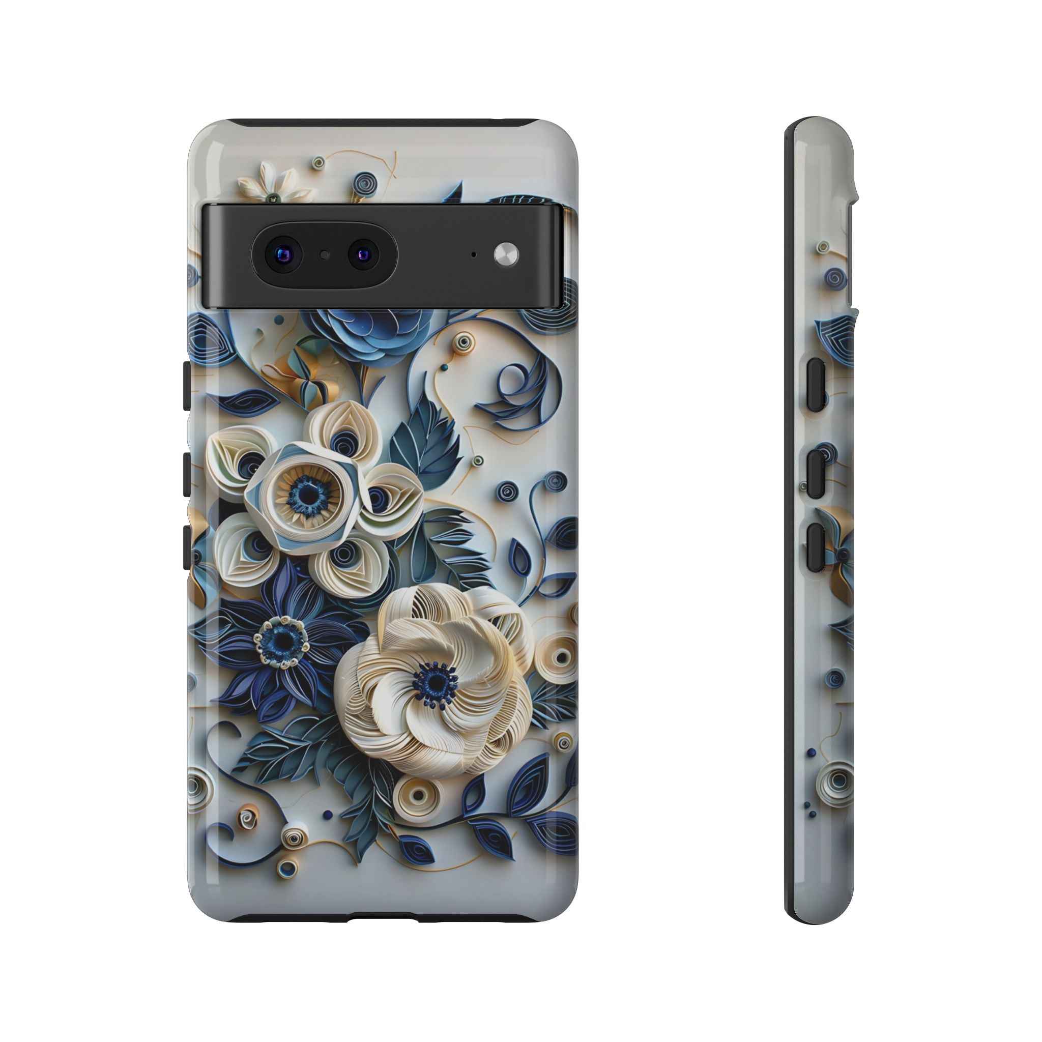 Floral Quilled Art Google Pixel Case — Blue & Cream Decorative Protection